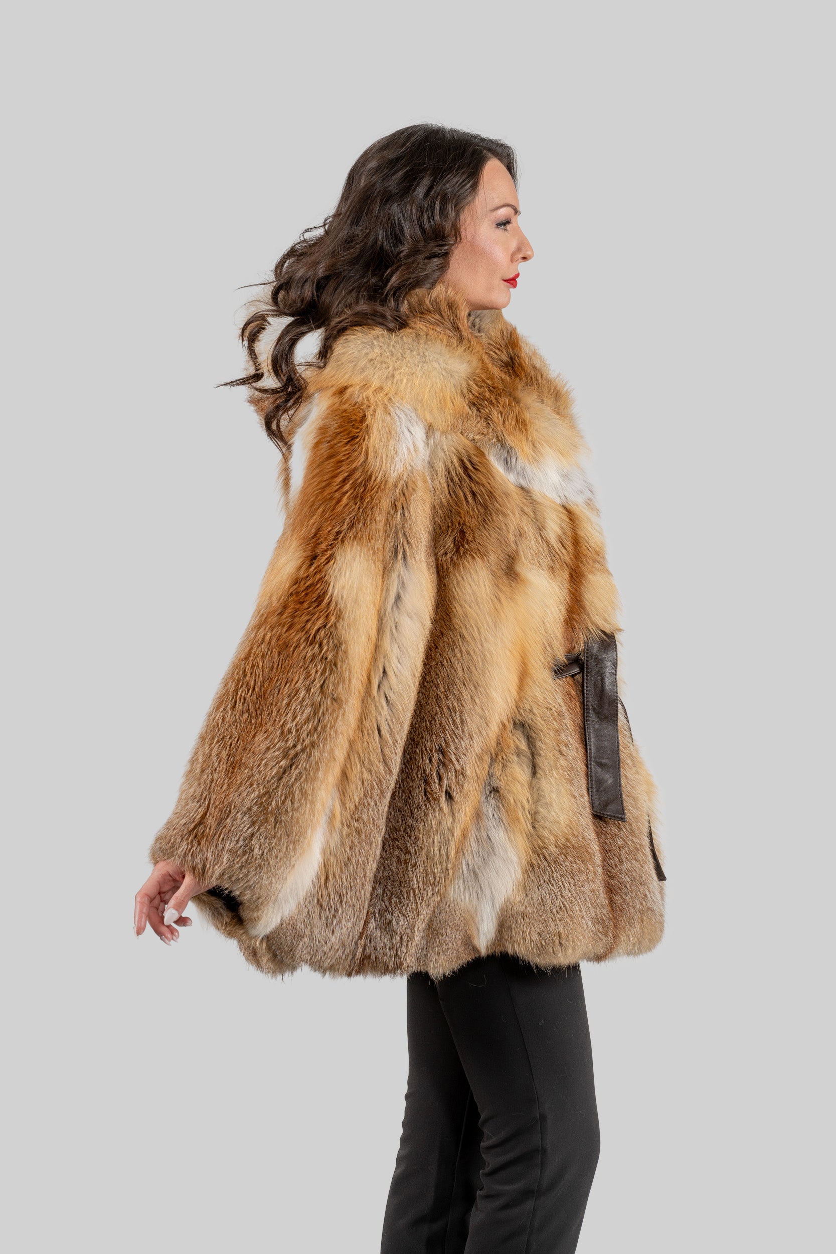 Natural Fox Hooded Half Coat 13C709H