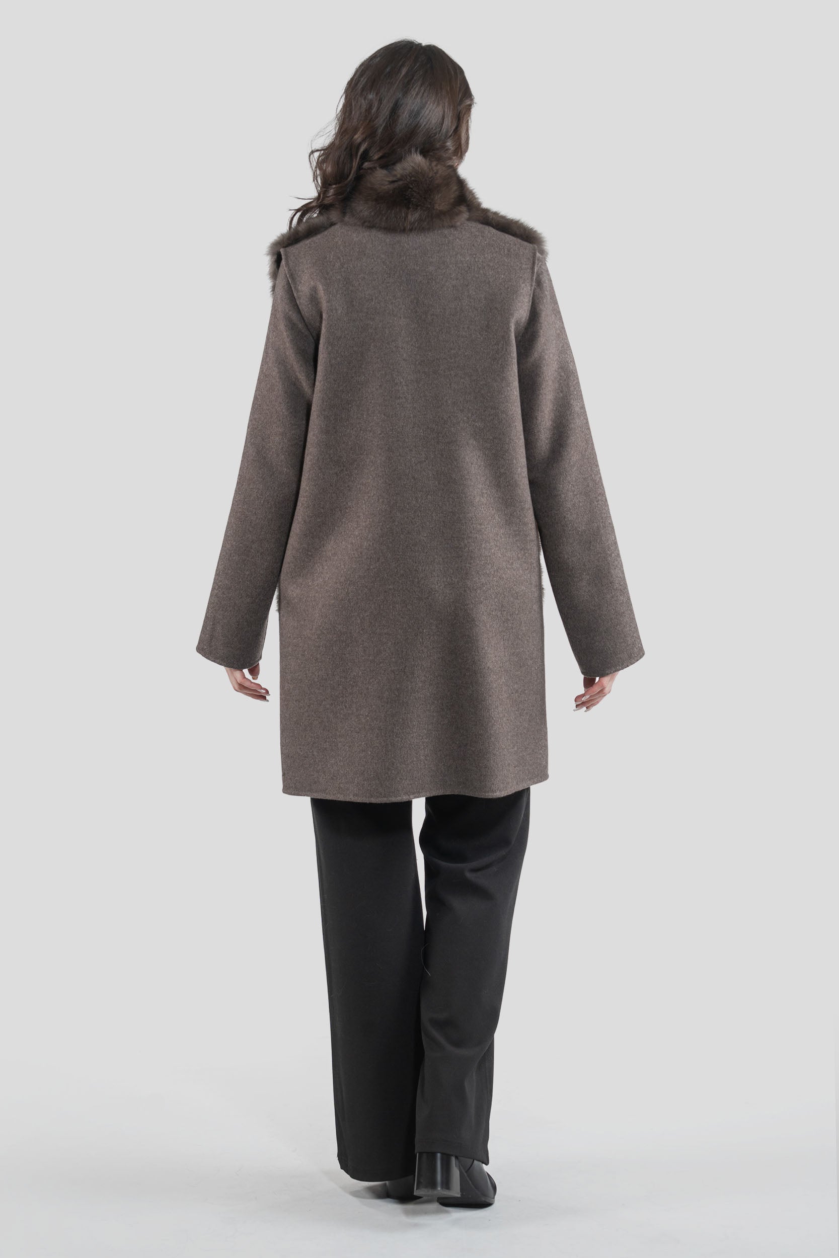 Brown Grey Cashmere Half Coat & Vest with Russian Sable Trim 17C8003s