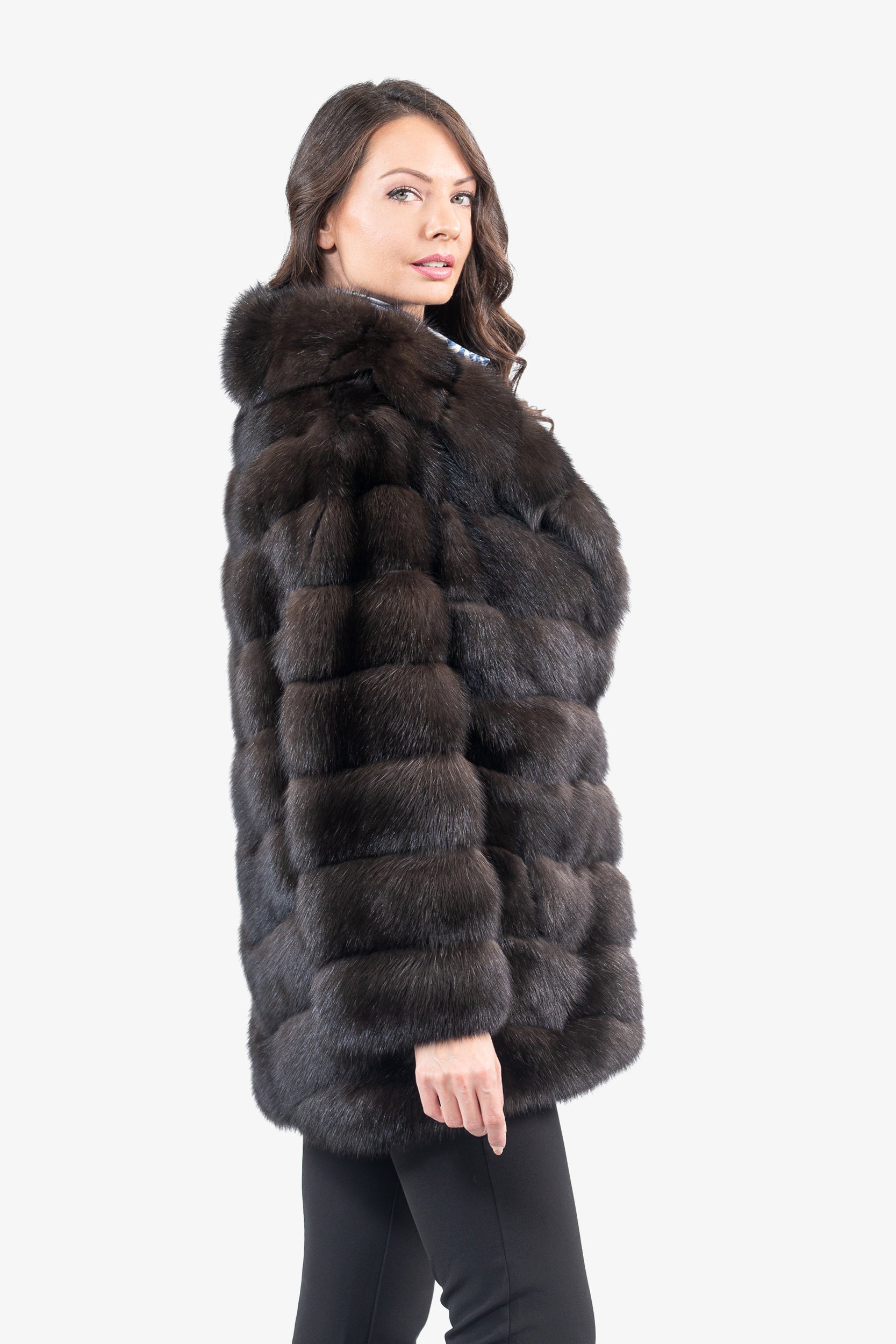 Dark Russian Sable Half Coat With Shawl Collar V/K13C530gC17