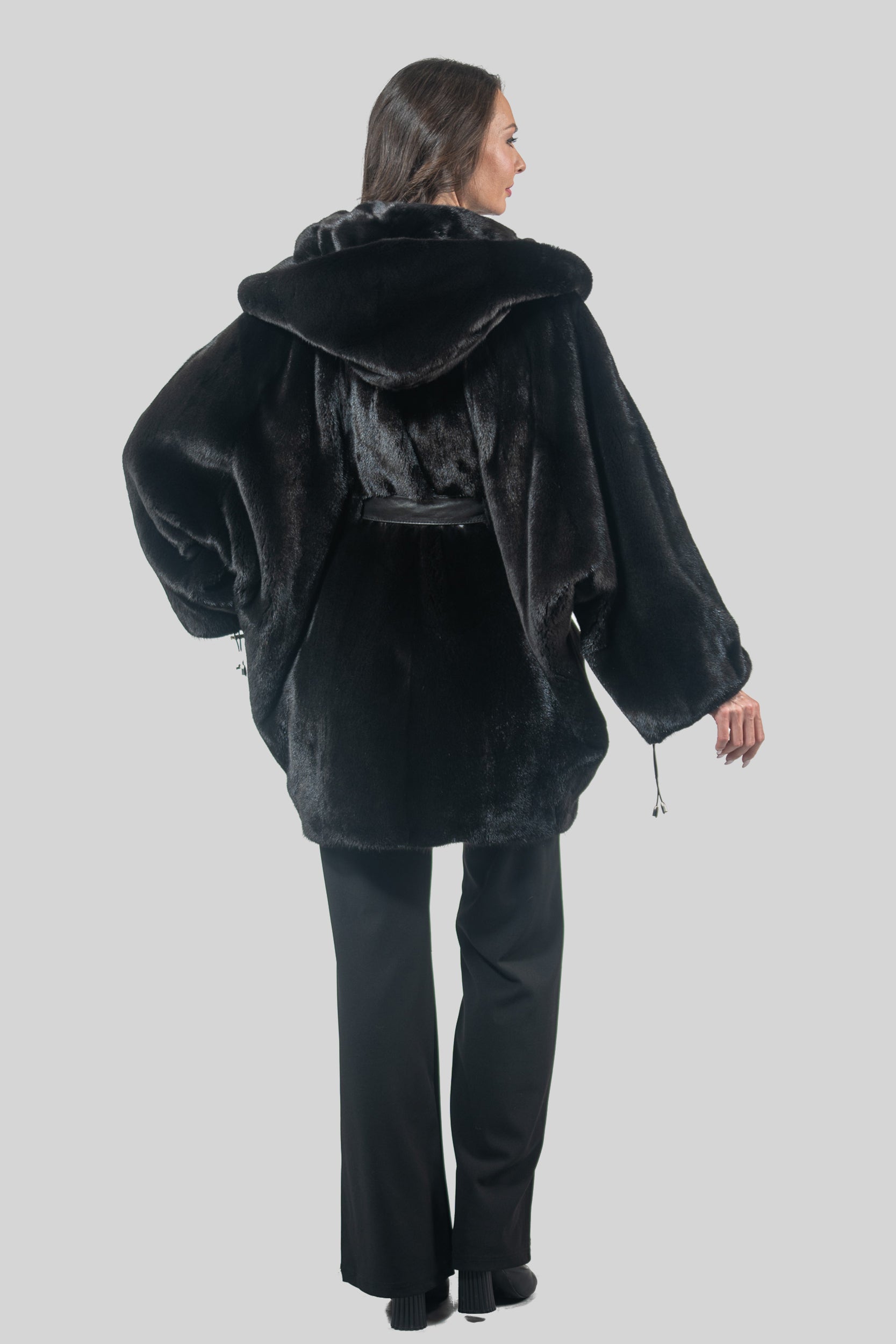 Blackglama Mink Hooded Let-Out Half Coat L/O18M011H