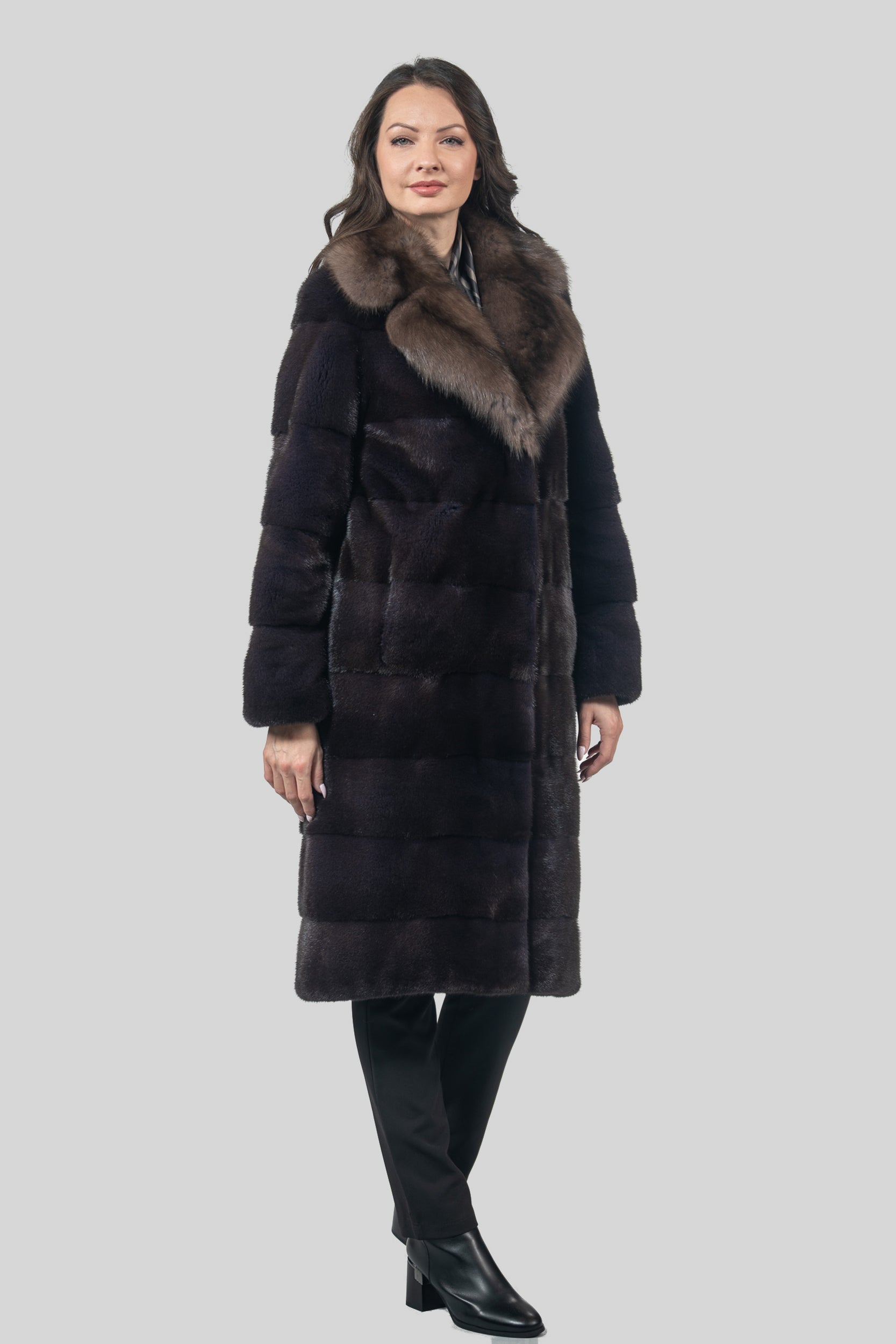 Aubergine Mink Half Coat with Russian Sable Notch Collar P/K13c530s20