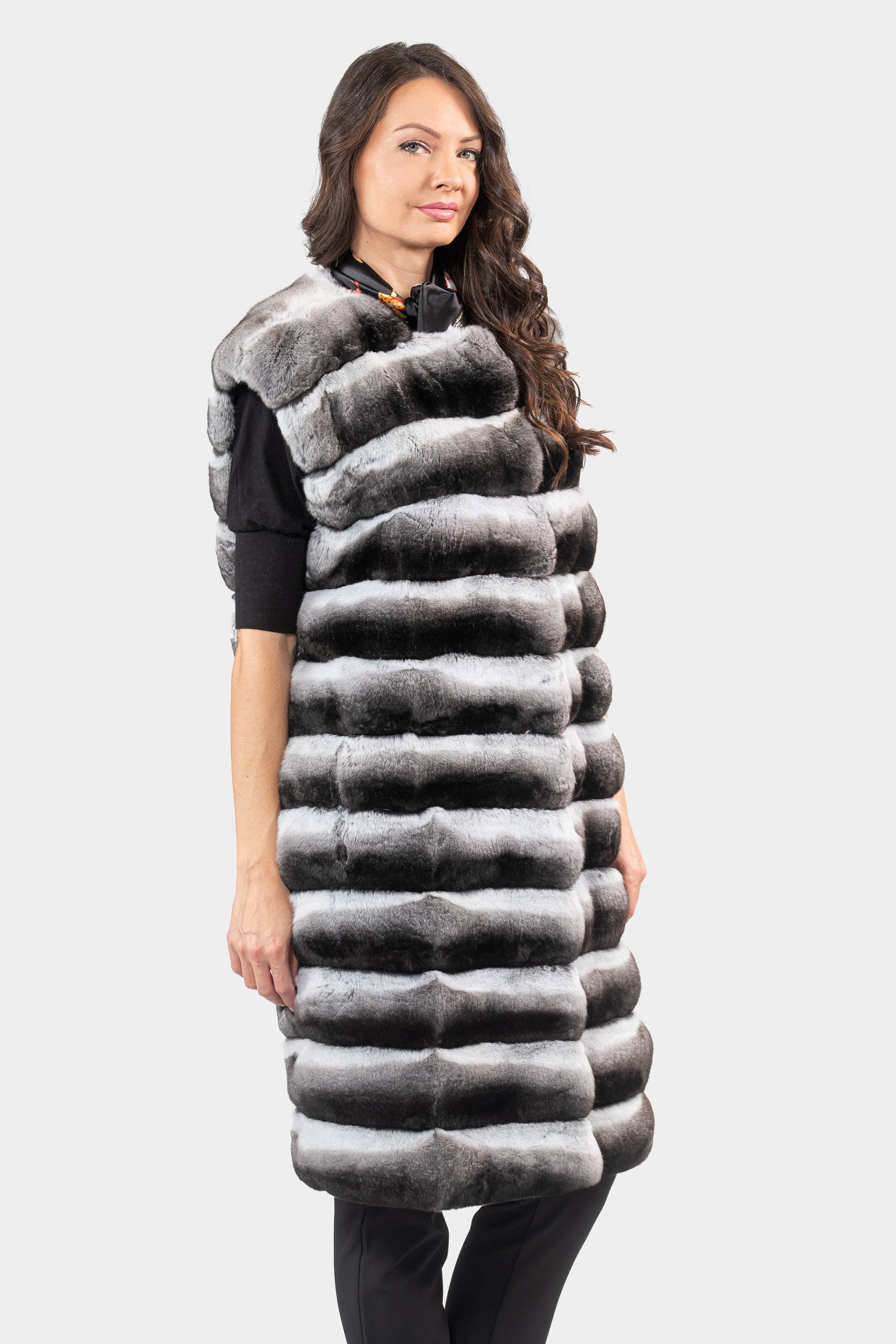 Chinchilla Collarless Long Vest P/K13C519