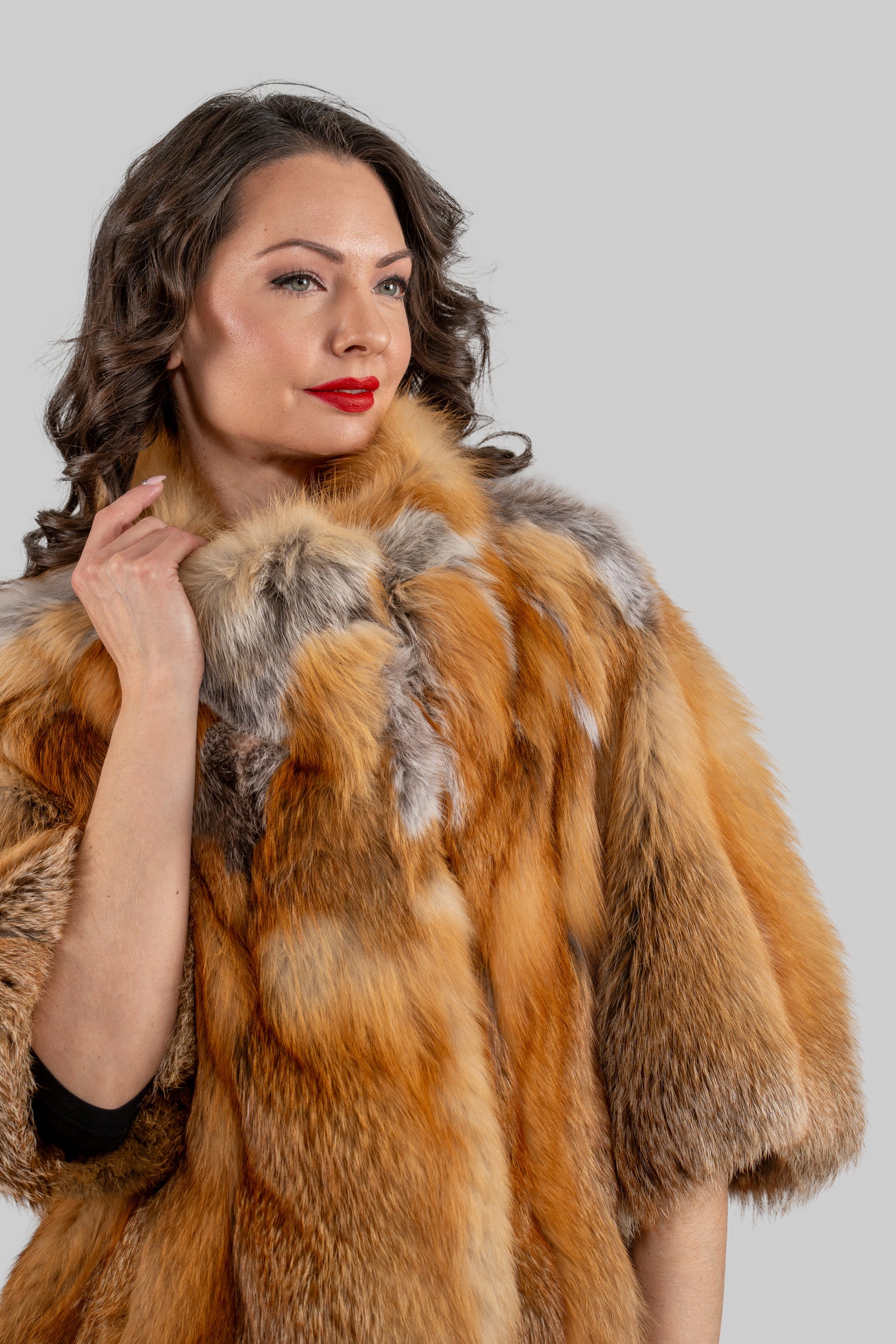 Natural Fox Fur Jacket with Stand Collar 13C139