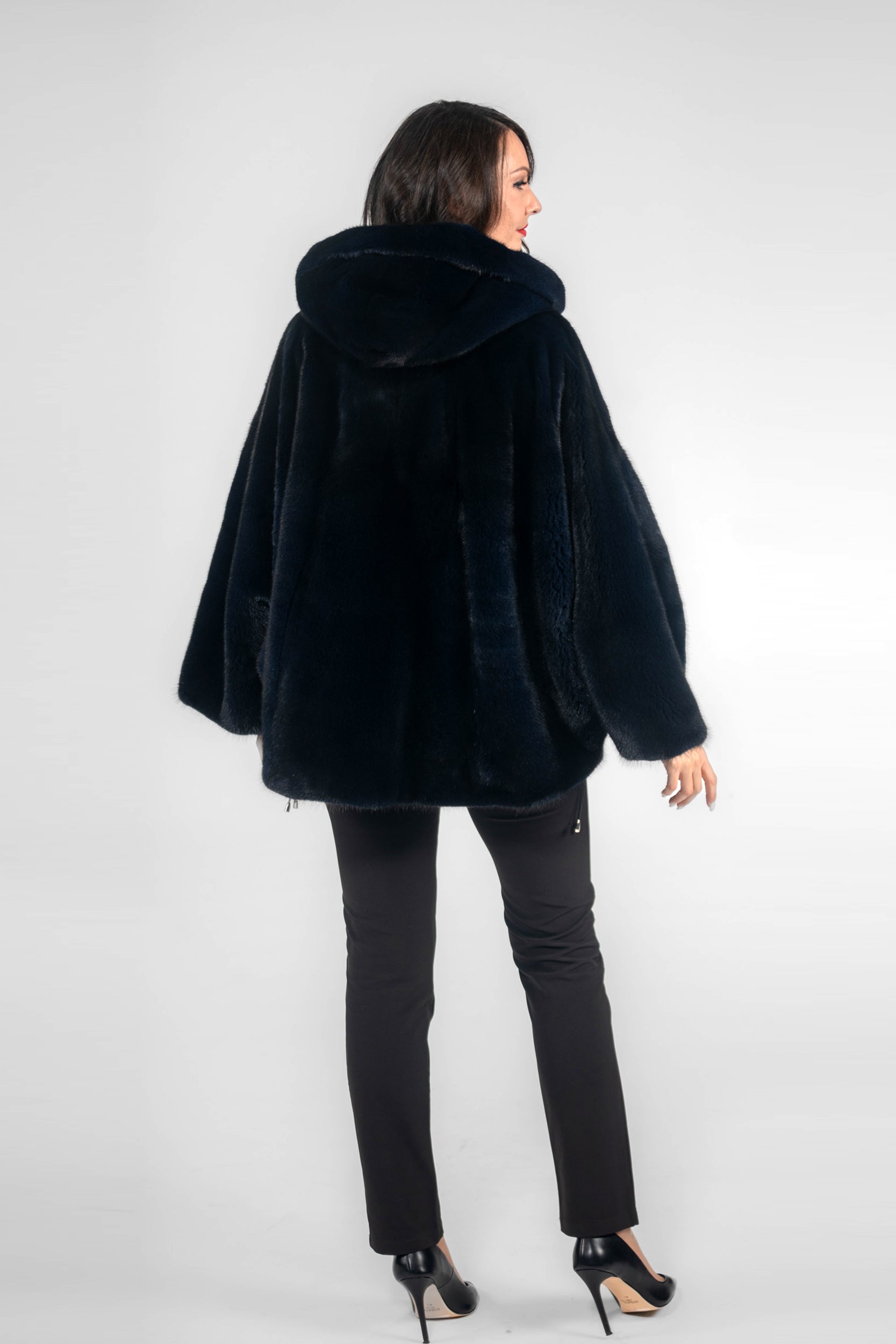 Blue Black Mink Jacket with Hood L/OR5