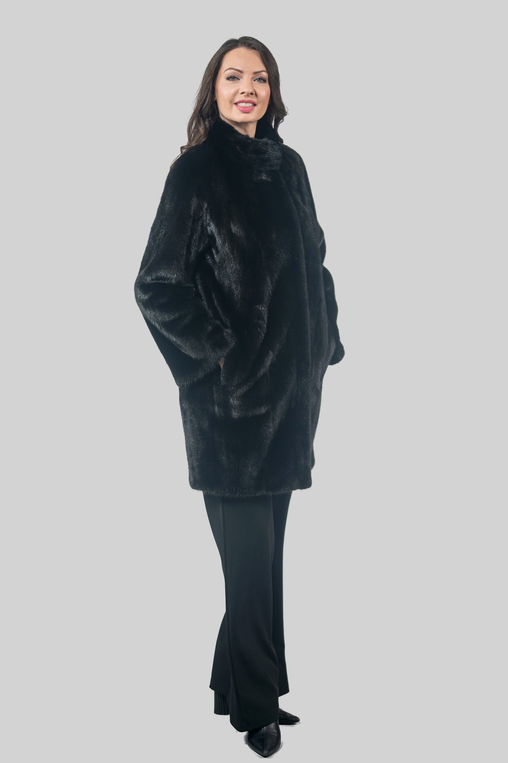 Blackglama Mink Let-Out Half Coat with Stand Collar L/O16C18