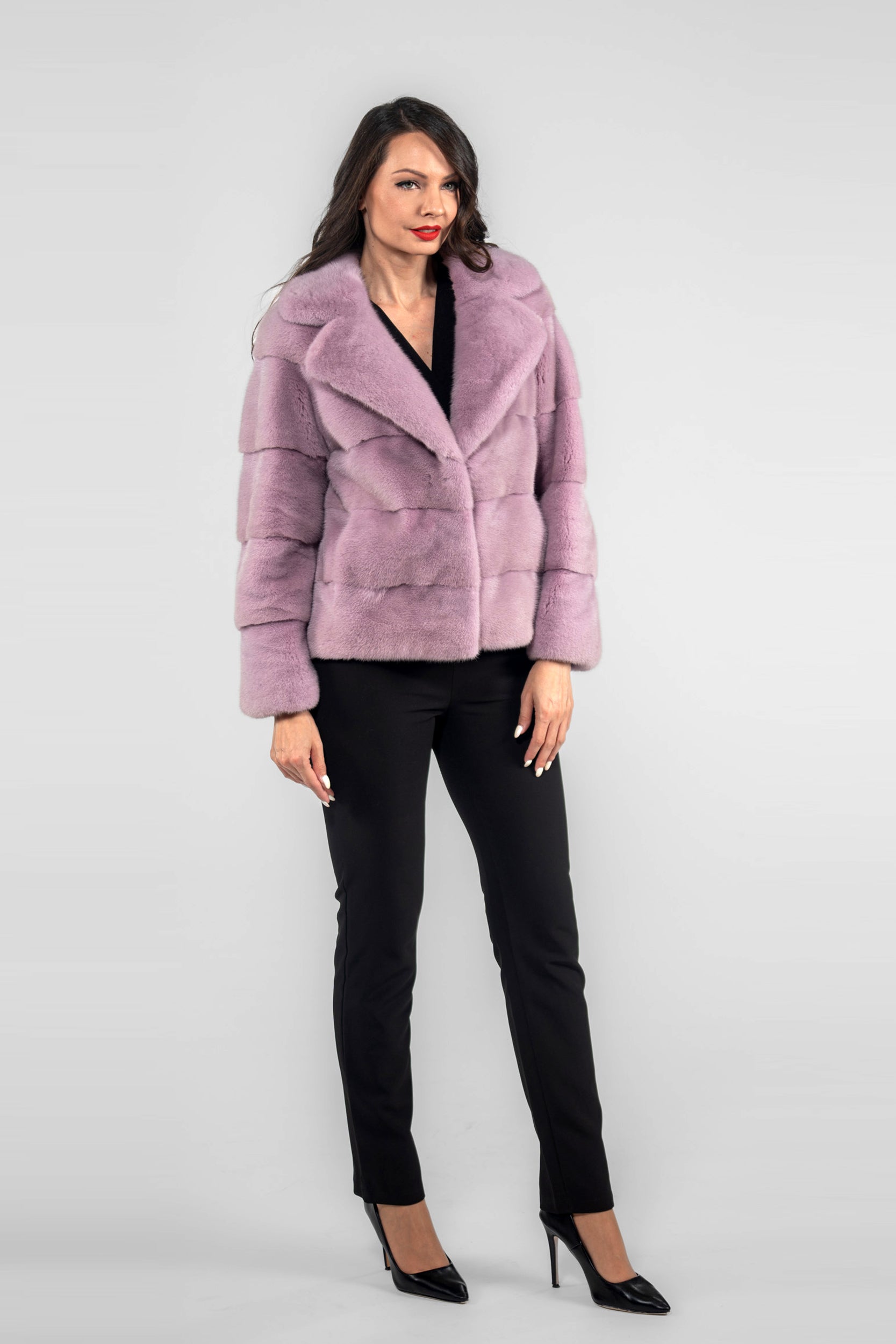 Powder Pink Mink Jacket with Notch Collar P/K13C528S20