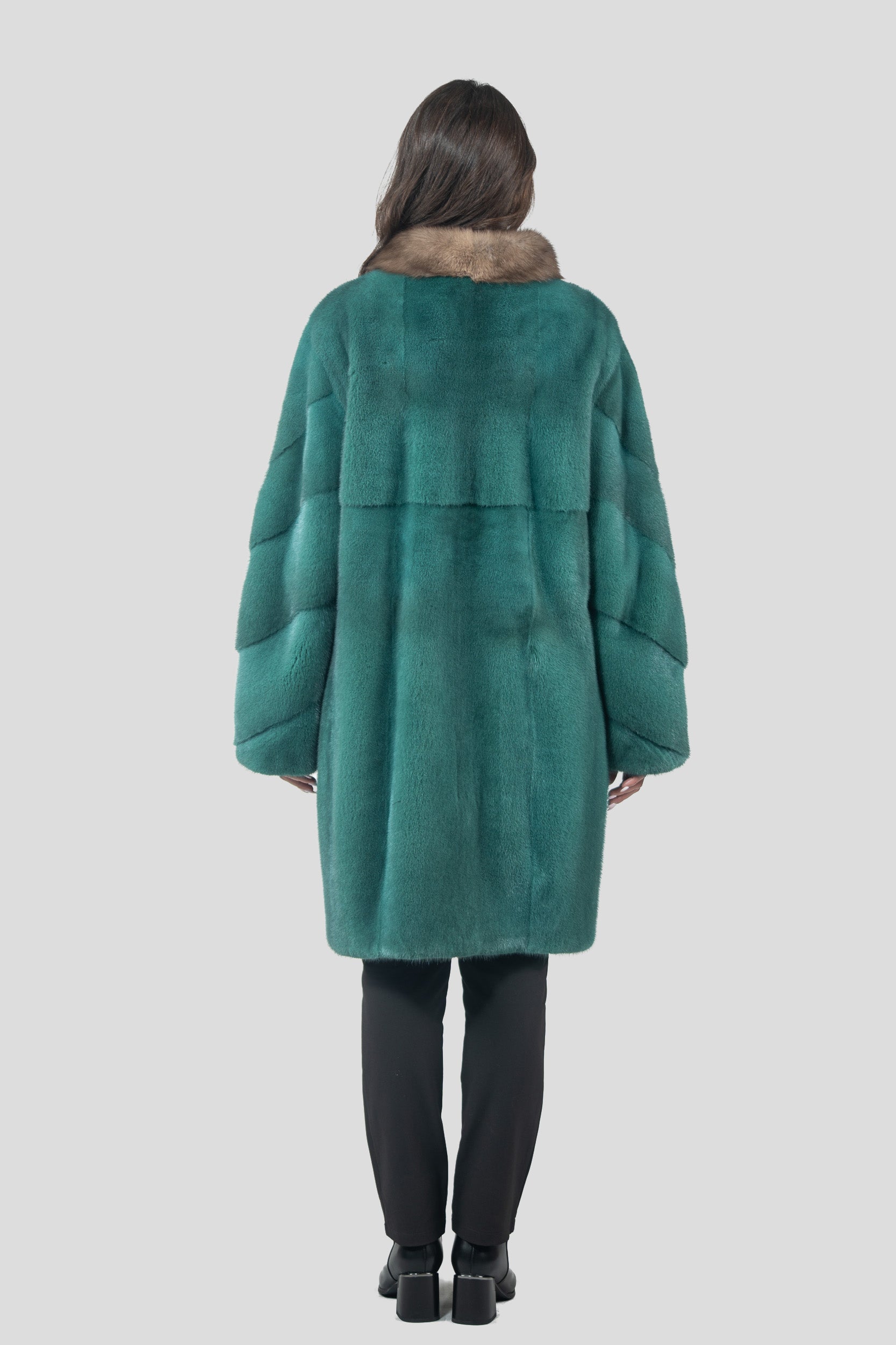 Green Mink Half Coat with Russian Sable-Trimmed Stand Collar CLER