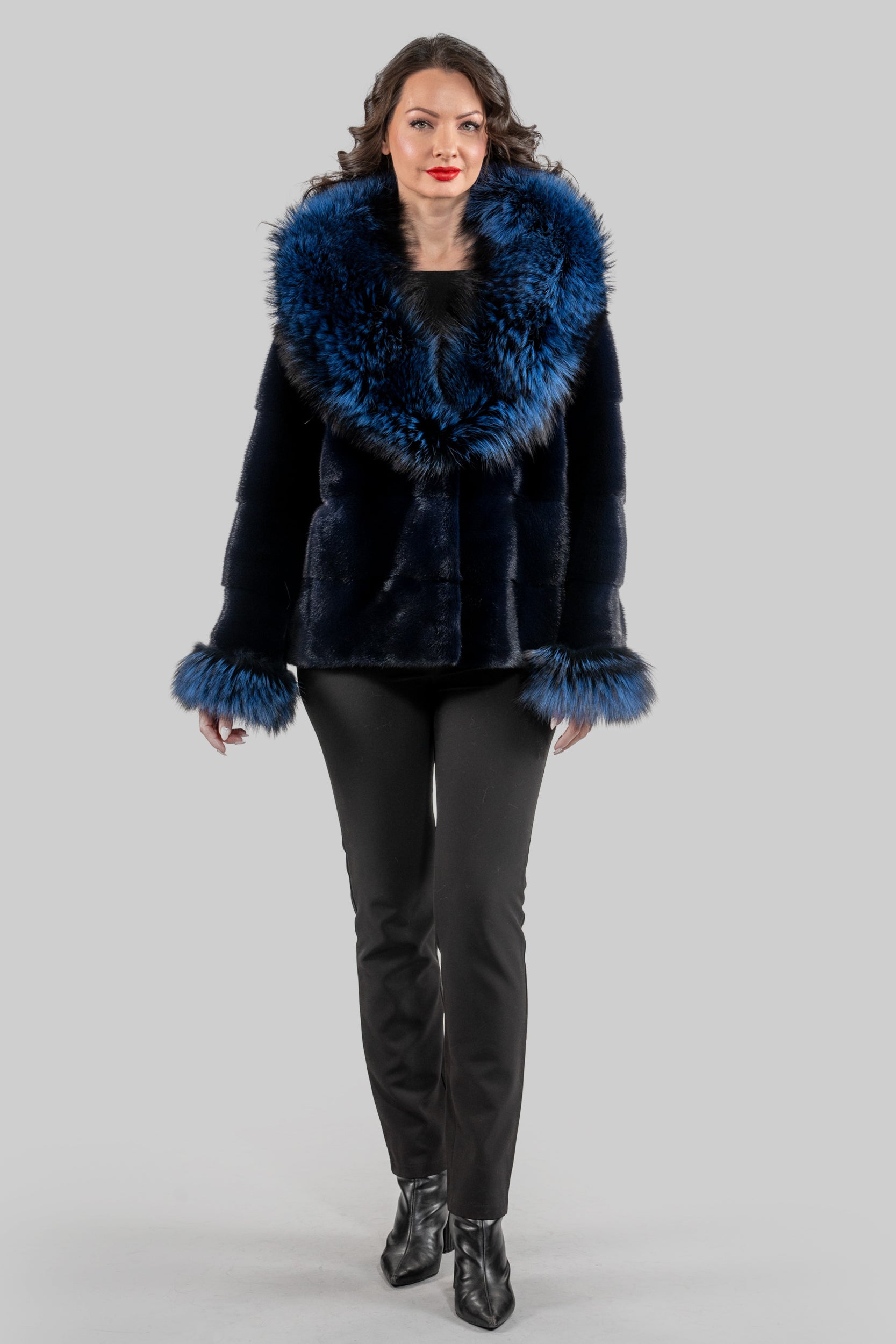 Purple Mink Jacket with Fox Trimmed Shawl Collar P/K13C528C17