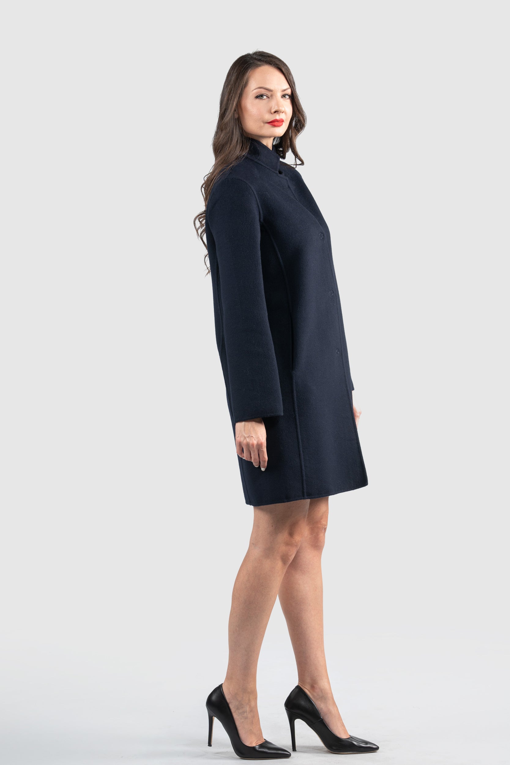 Blue Black Cashmere Half Coat 17C8003