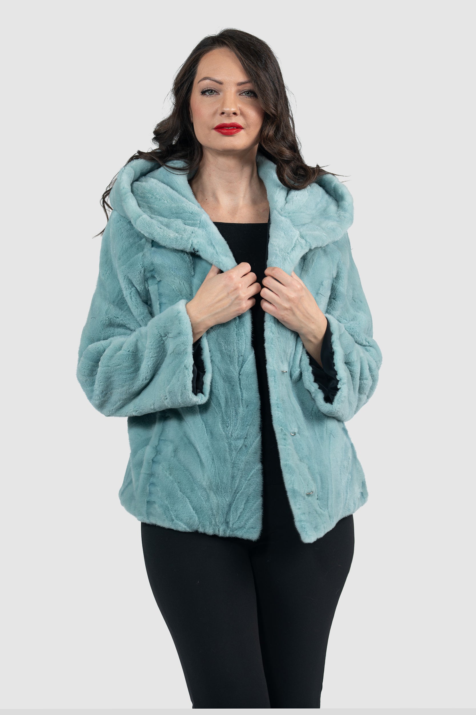 Mint Mink Pieced Hooded Jacket 13C543