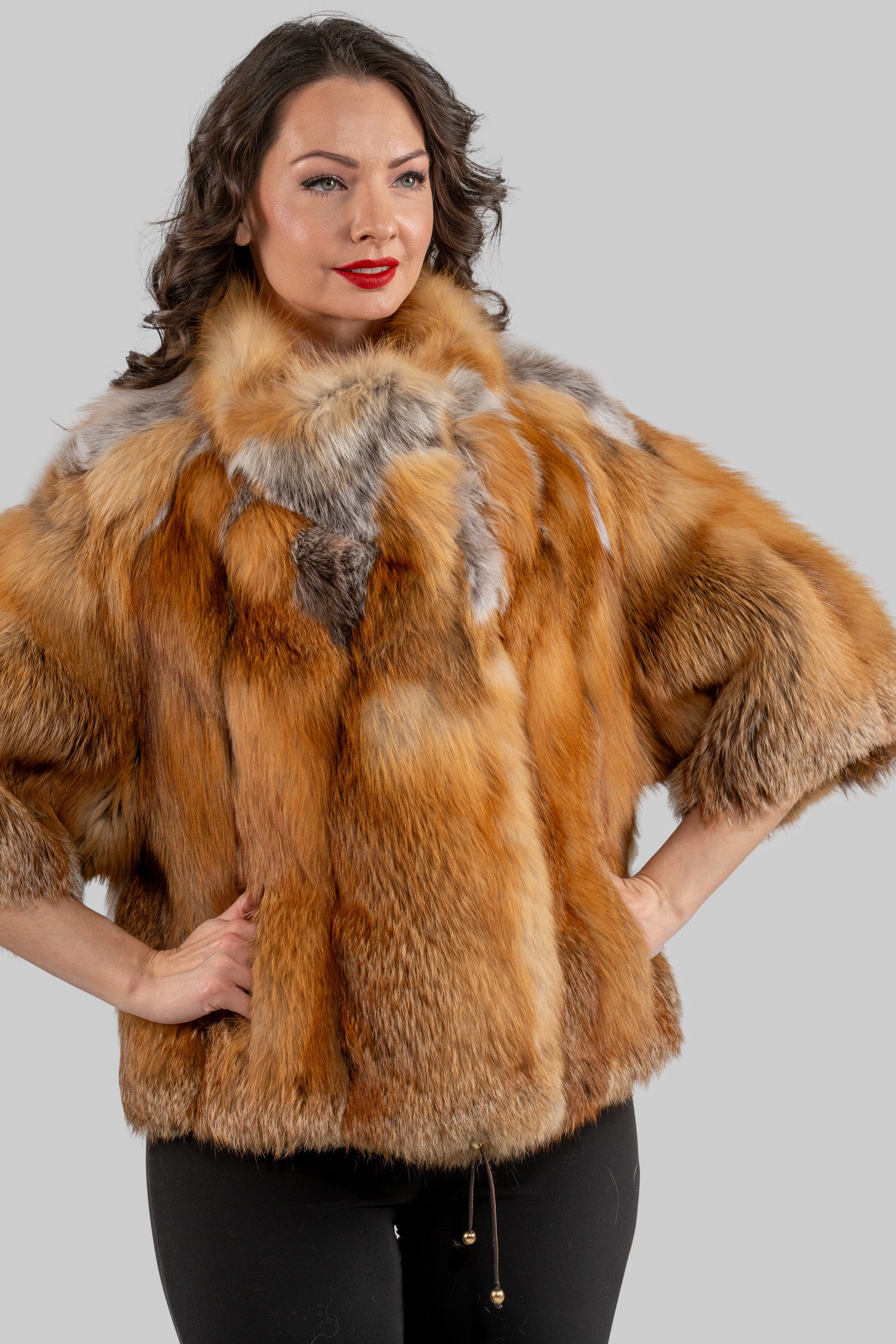 Natural Fox Fur Jacket with Stand Collar 13C139