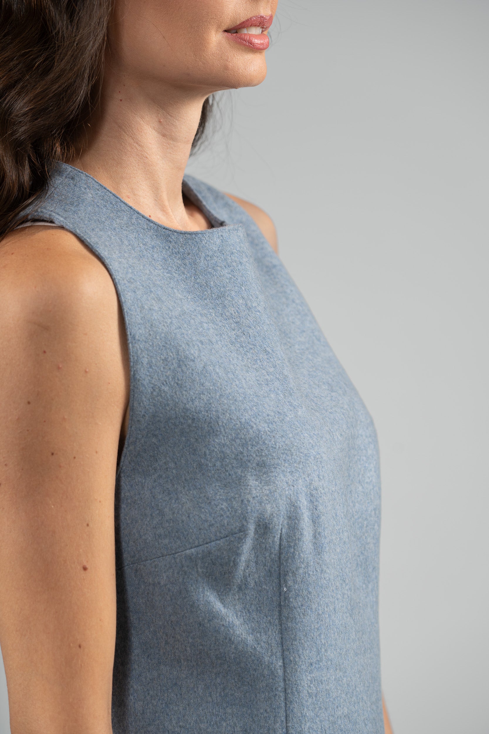 Sleeveless Light Blue Cashmere Dress 112