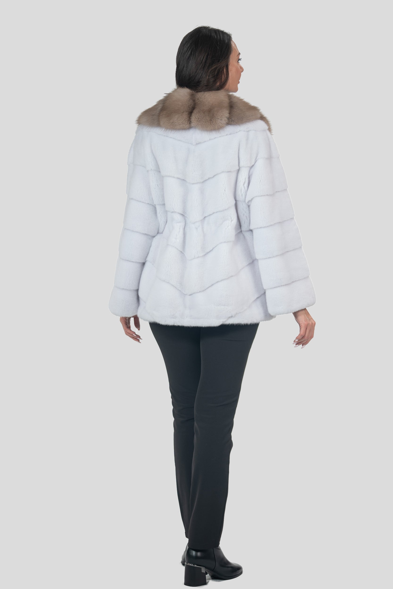 White Mink Half Coat with Baumarten Trim V/K19C123