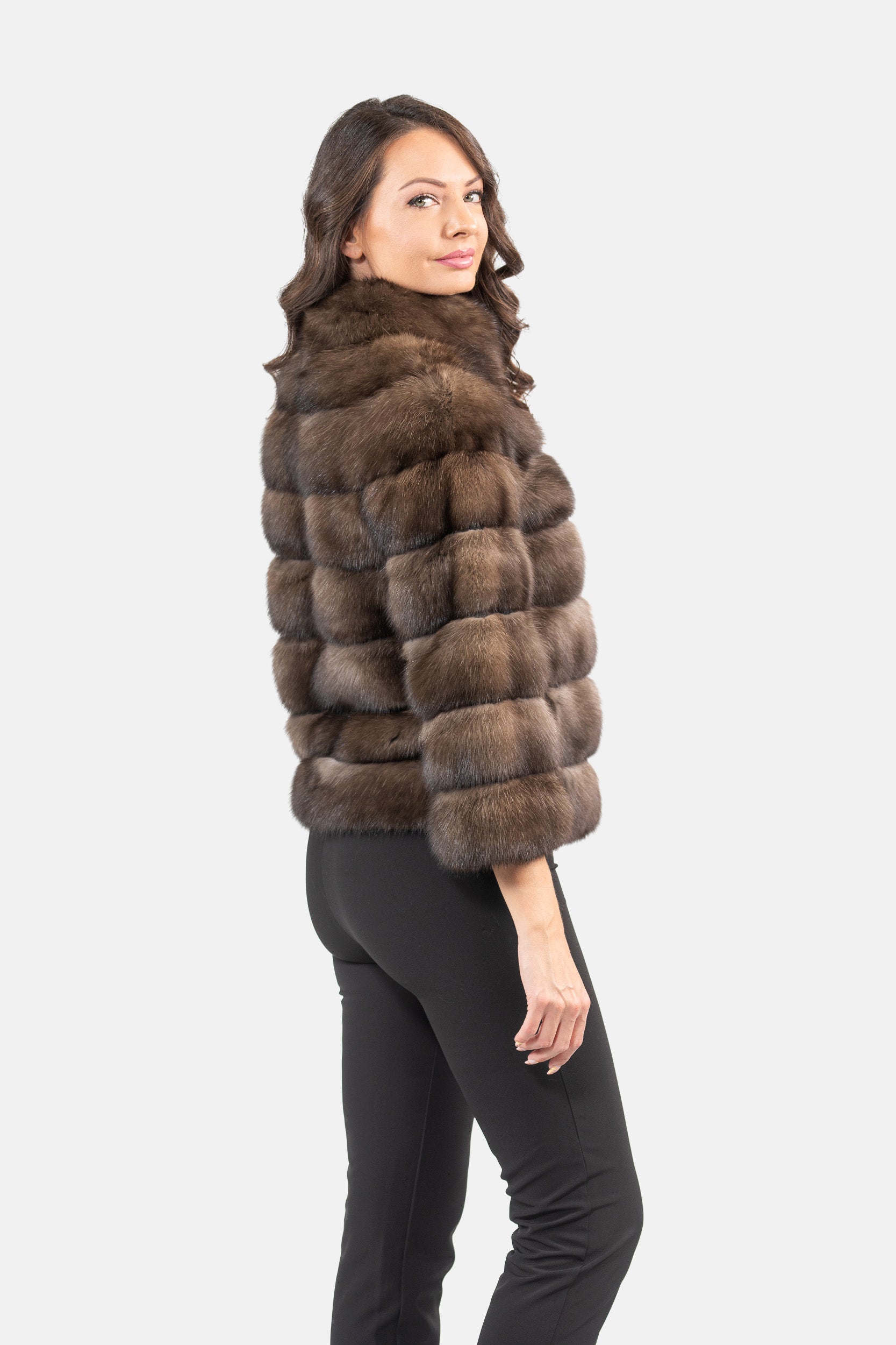 Dark Russian Sable Jacket with Stand Collar P/K13C528