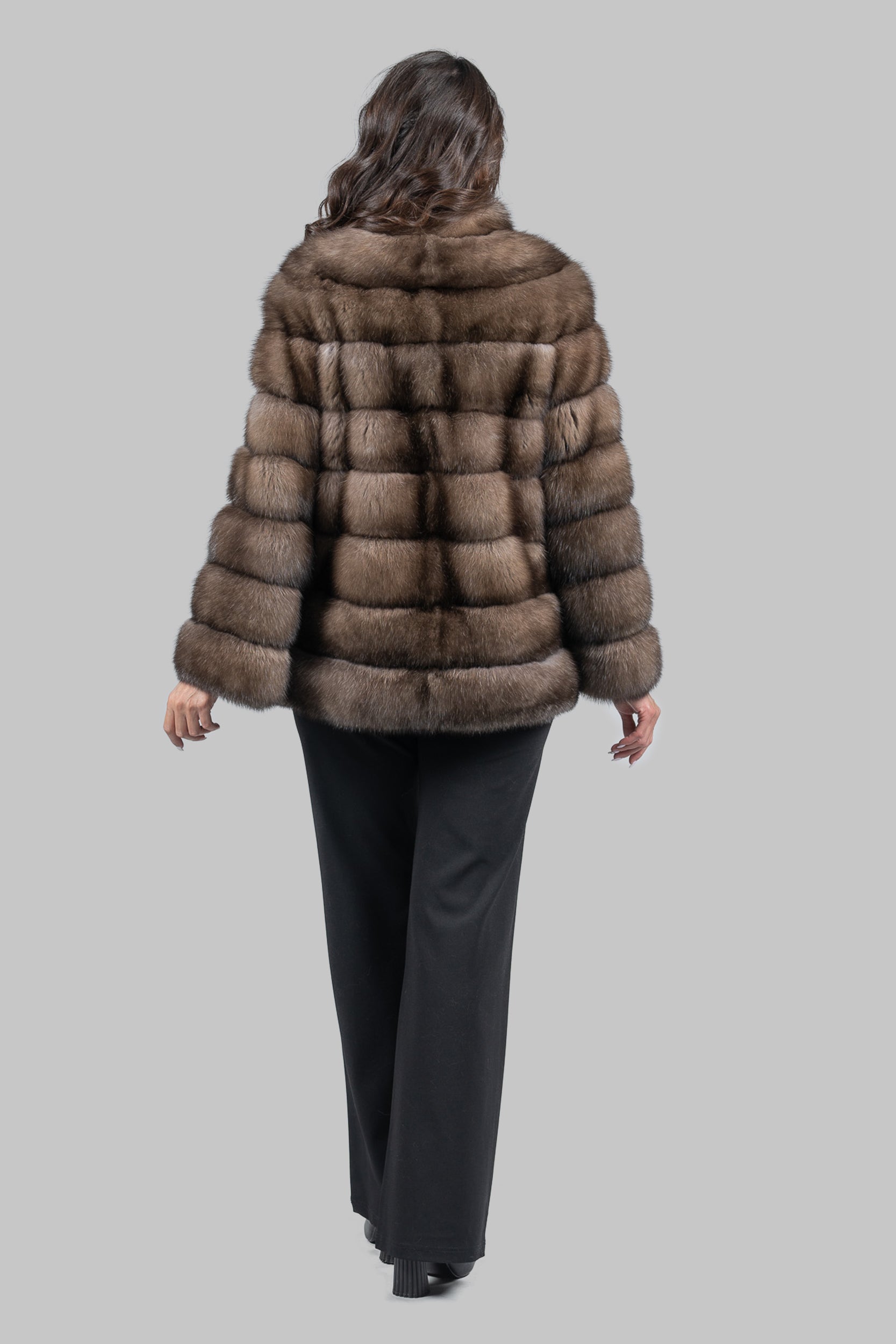 Platino Russian Sable Horizontal Half Coat with Stand Collar P/K13C530