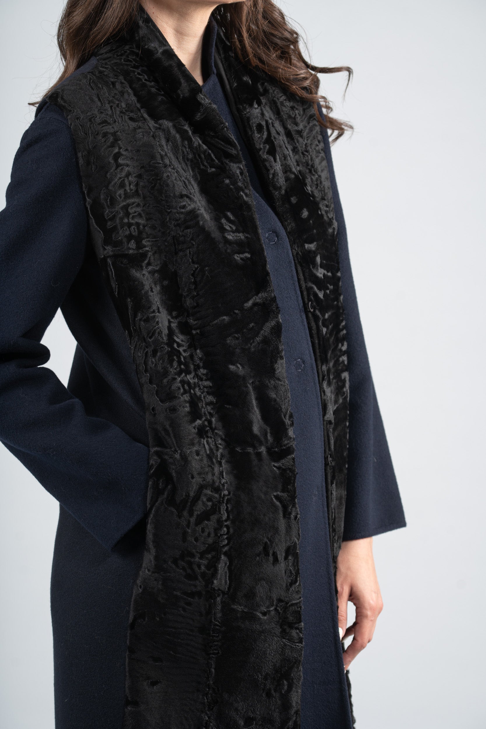 Women's Cashmere Half Coat & Vest with Swakara Trim 17C8003