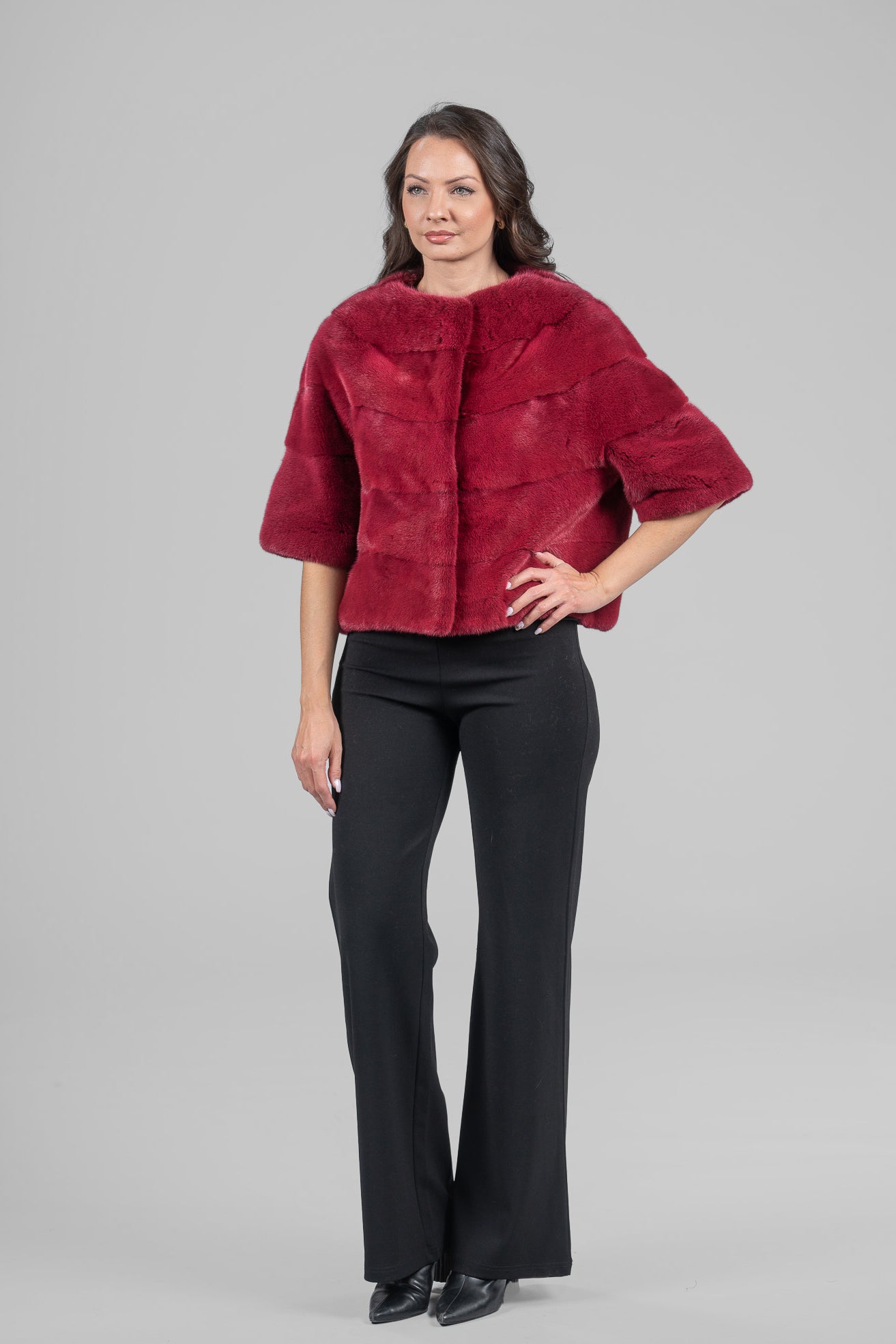 Cropped Red Mink Fur Jacket P/K16M643