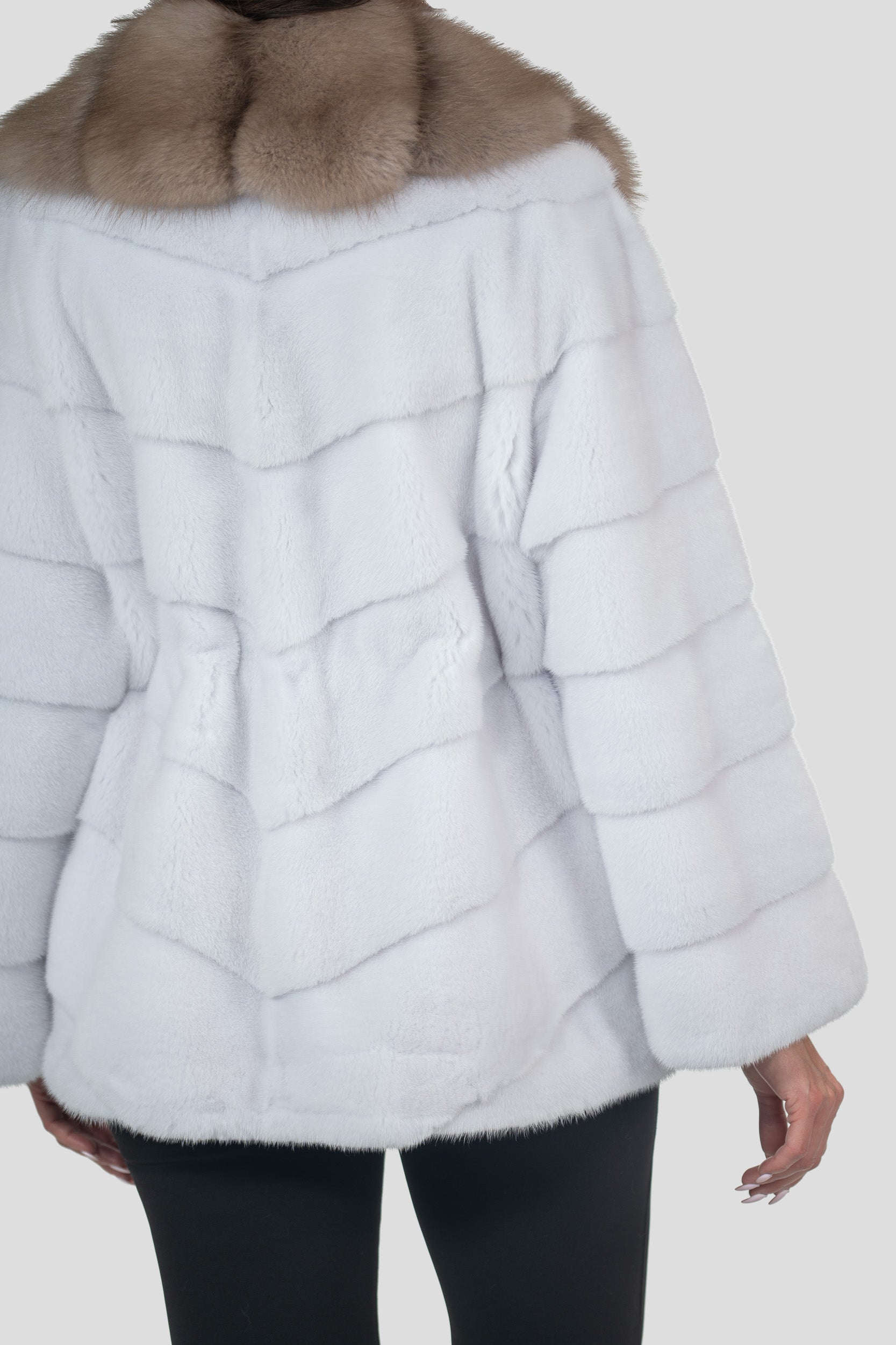 White Mink Half Coat with Baumarten Trim V/K19C123