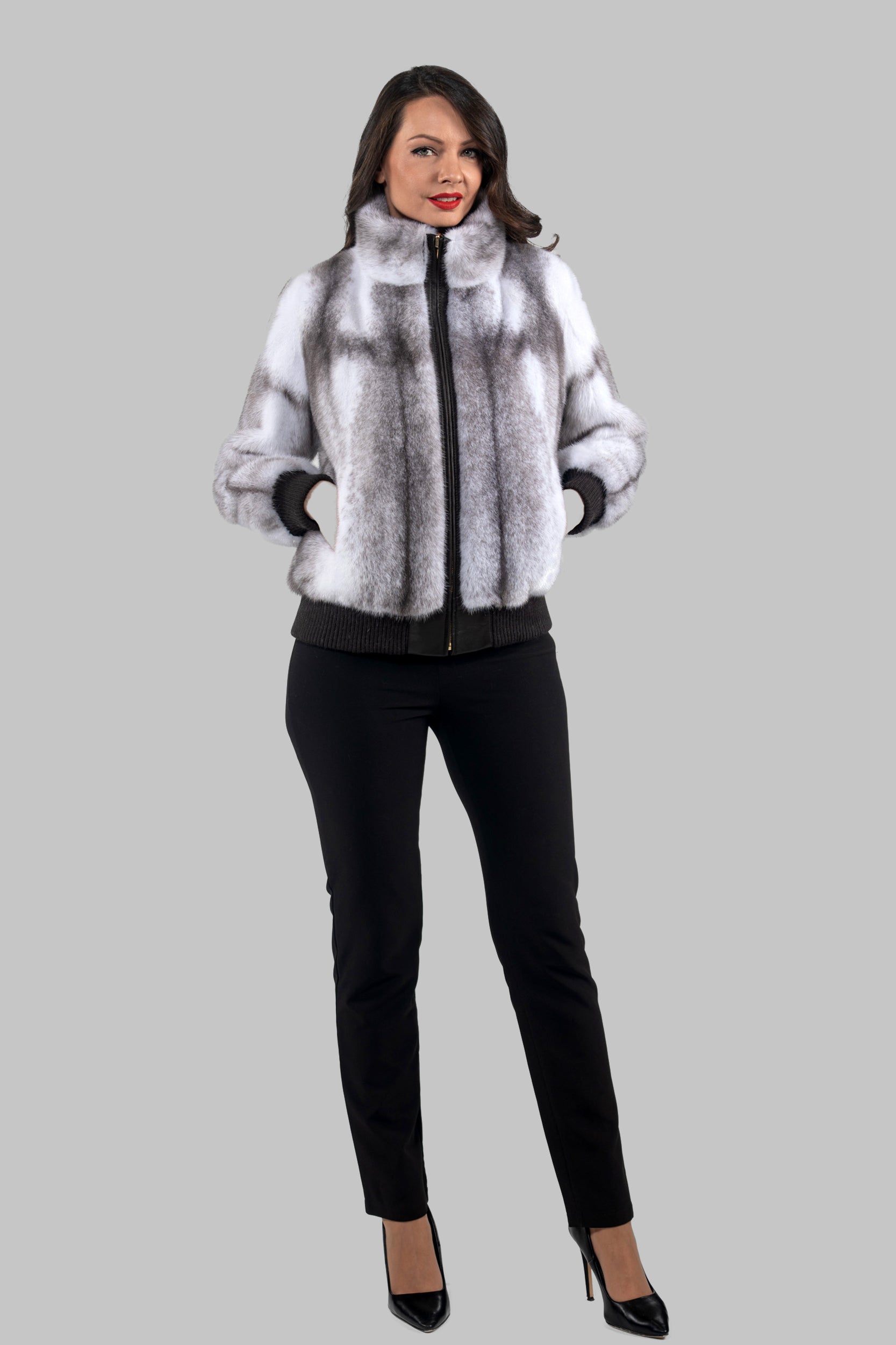 Silver Cross Mink Bomber Jacket with Stand Collar L/O13C224