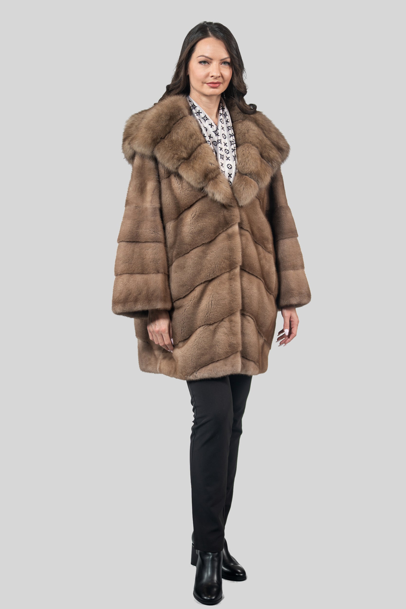 Pastel Mink Half Coat with Russian Sable Hood A/K850