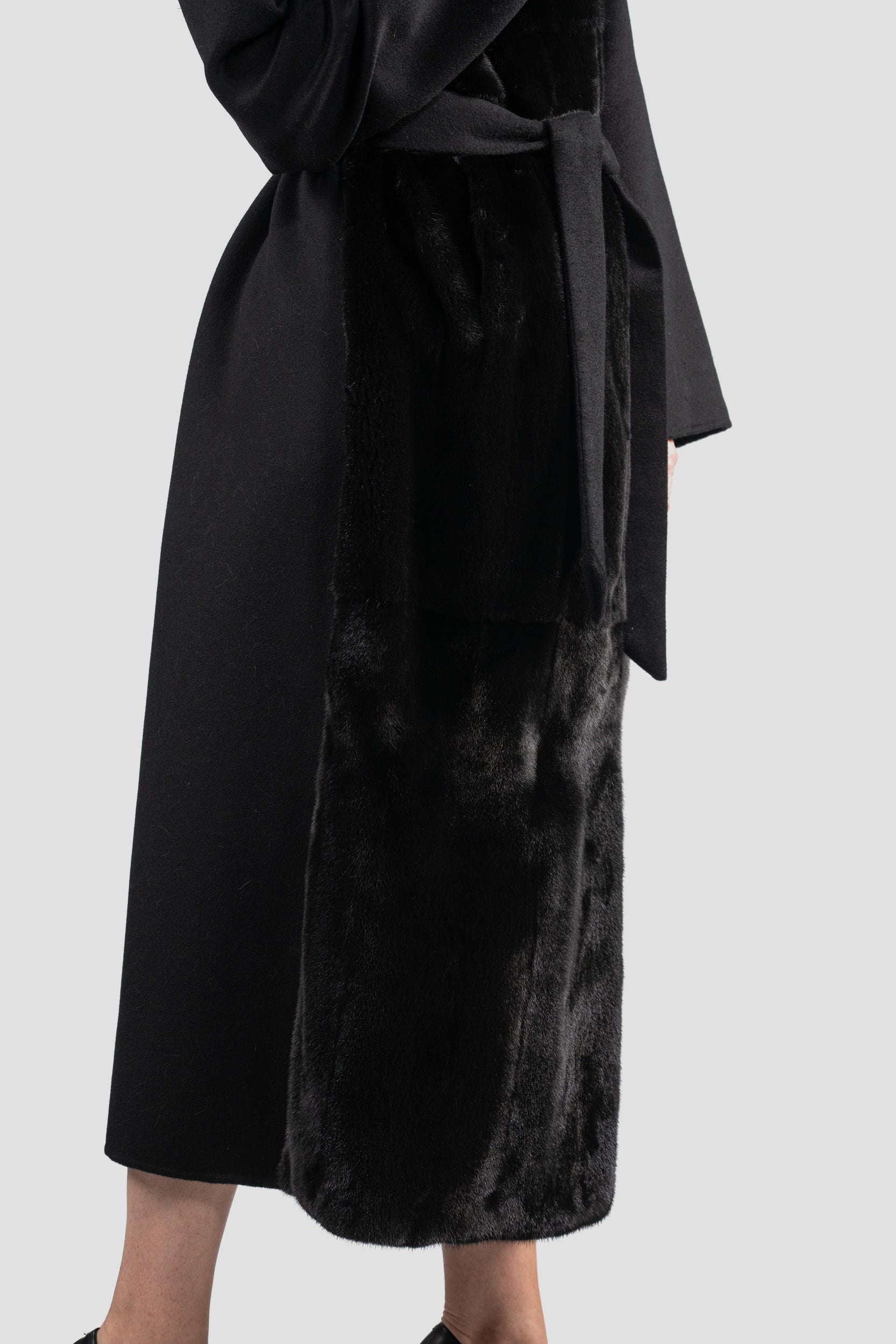 Black Cashmere Coat with Blackglama Mink Trim 22CA103