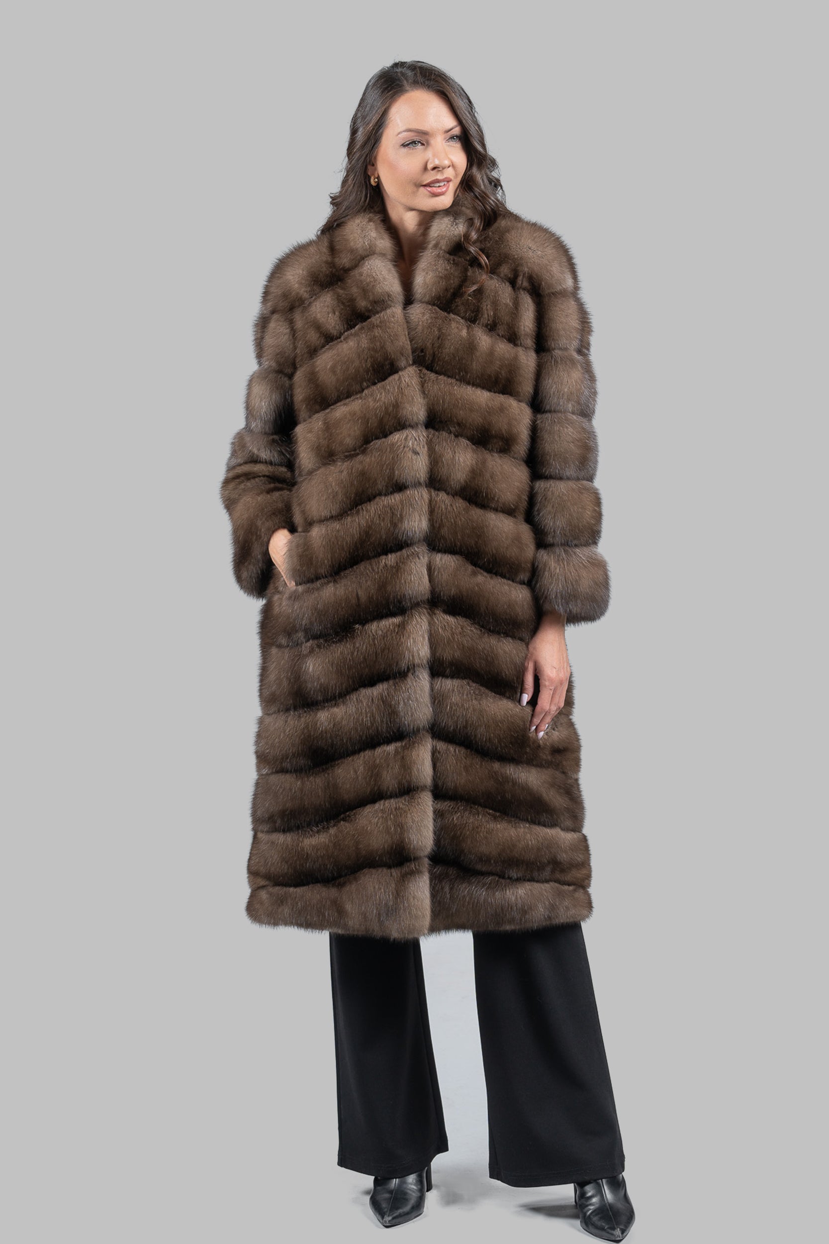 Platino Russian Sable Long Coat with Smoking Collar A/K13C530G8003