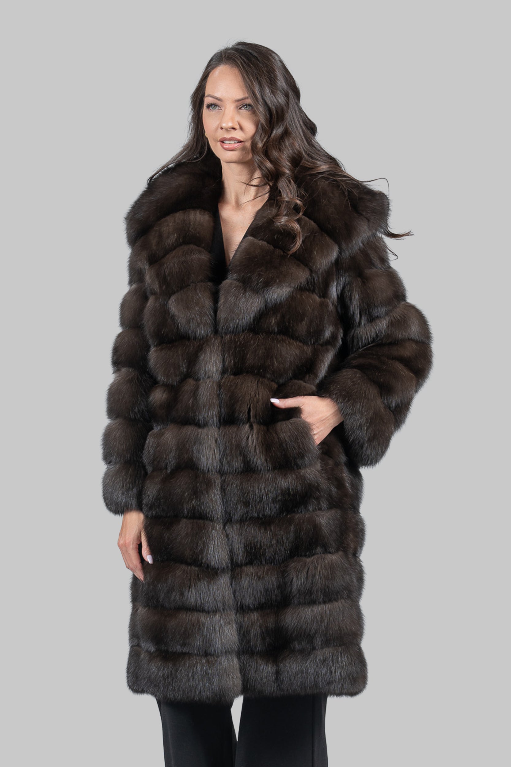 Dark Russian Sable Coat with Hood A/K13C540