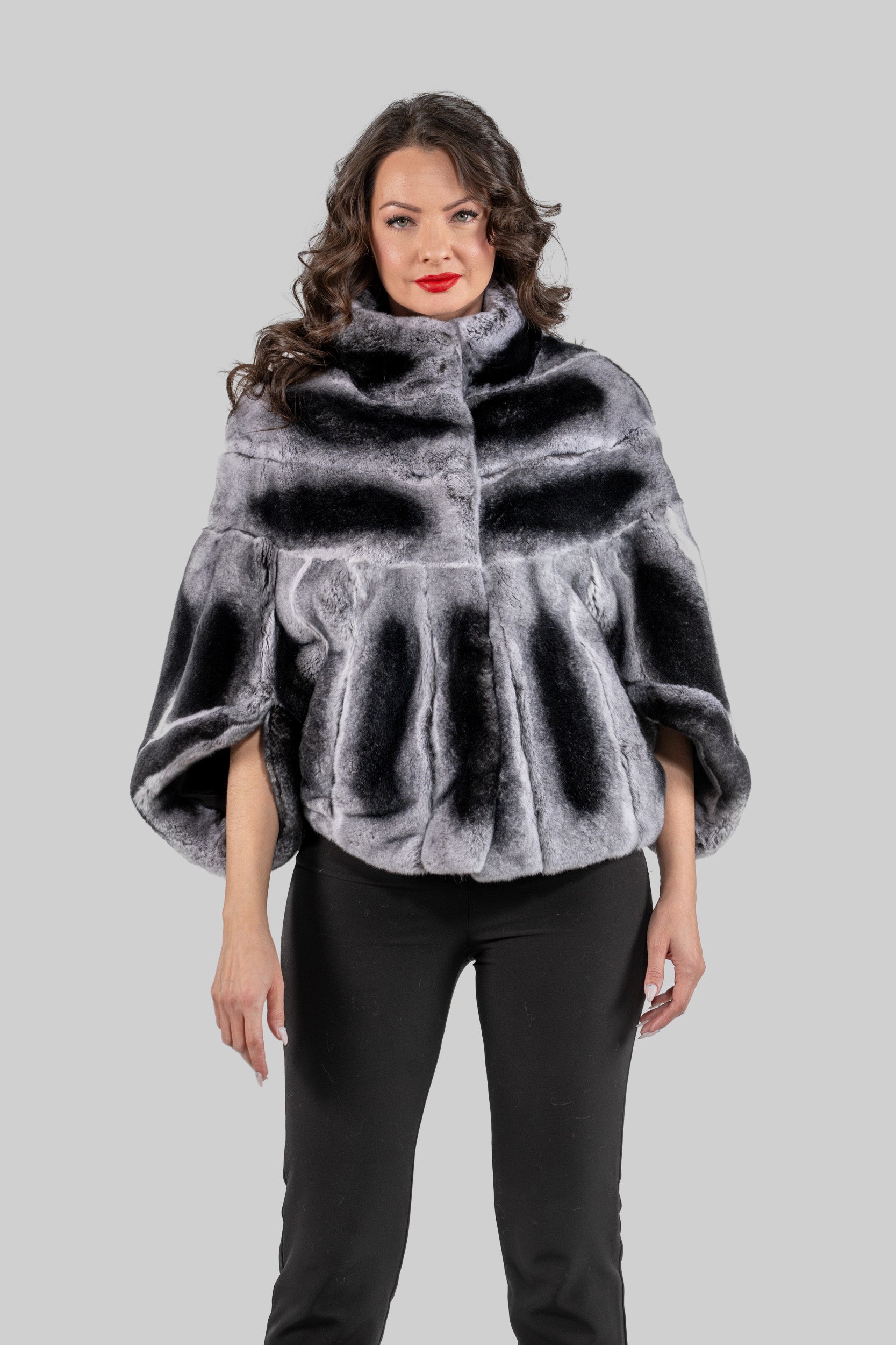 Natural Rex Rabbit Fur Cape with Stand Collar 1009