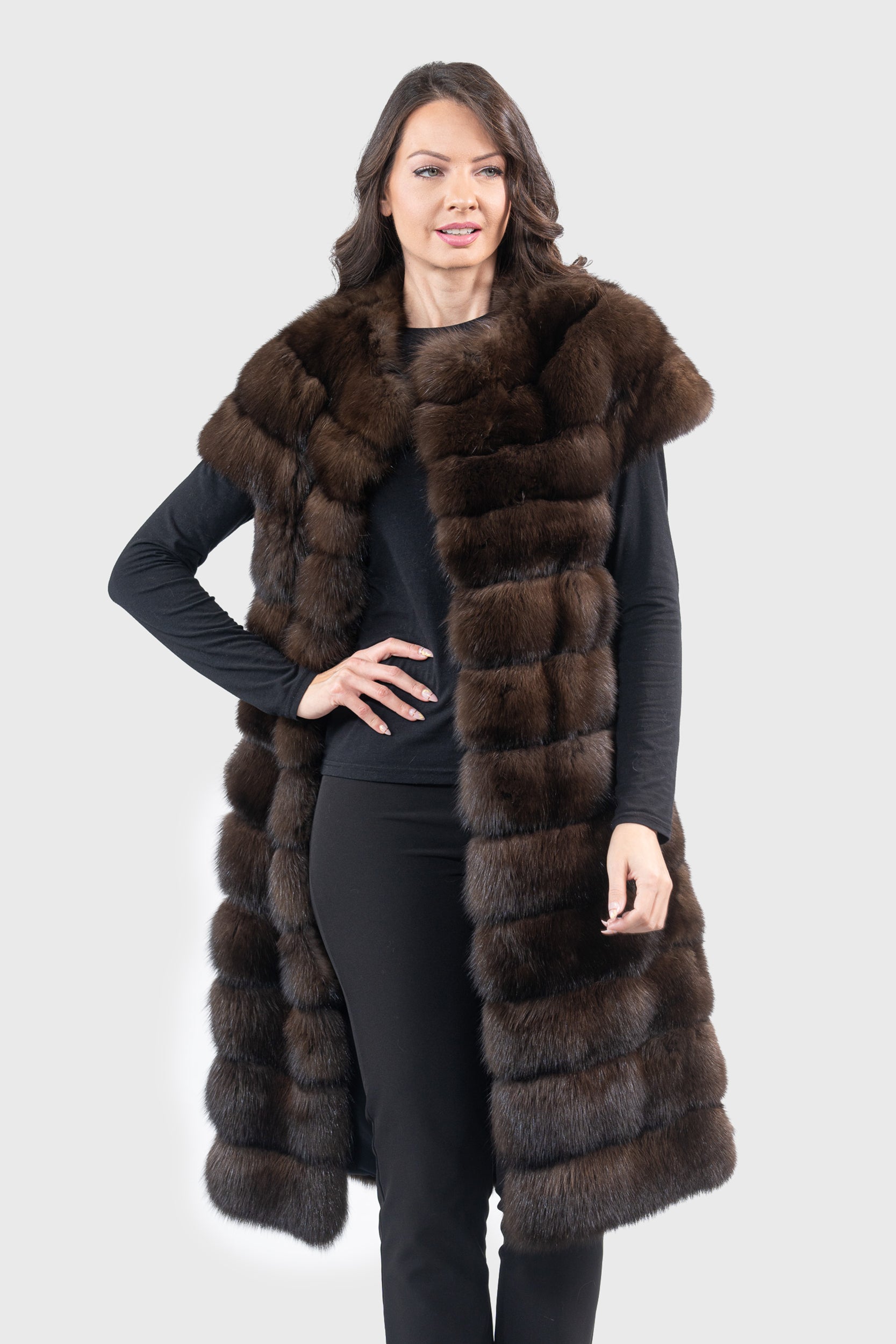 Collarless Dark Russian Sable Vest P/K13C525