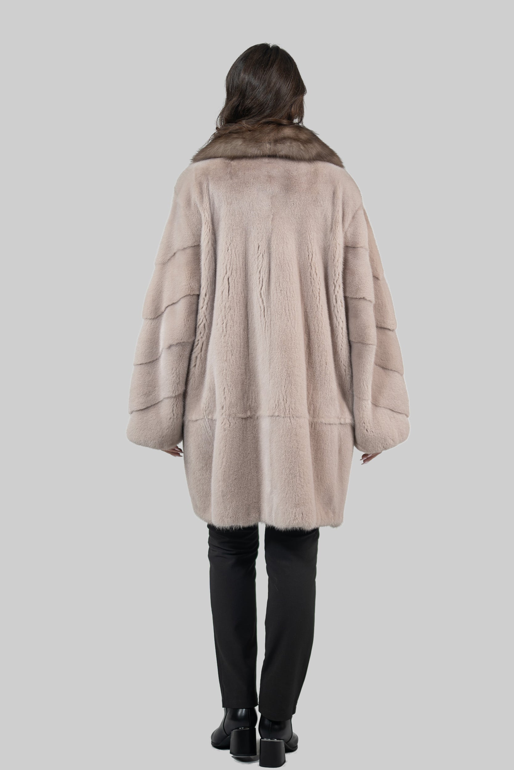 Tiramisu Mink Half Coat with Russian Sable-Trimmed Notch Collar S/S19C439
