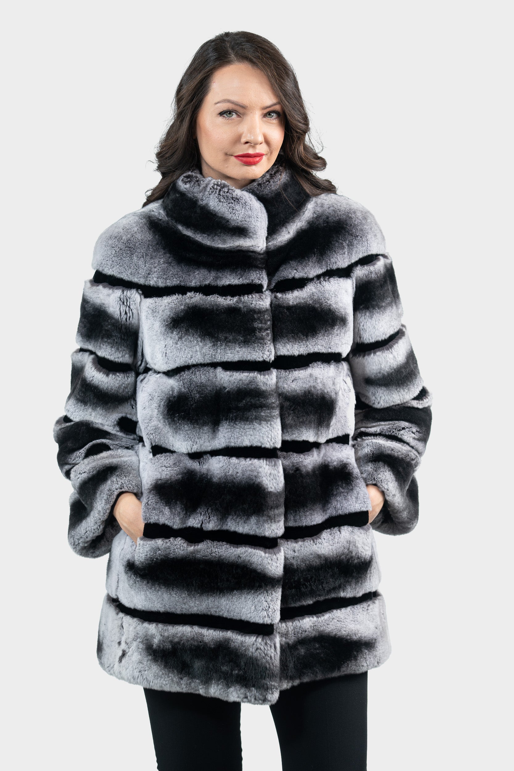 Rex Rabbit Half Coat with Stand Collar 13C530