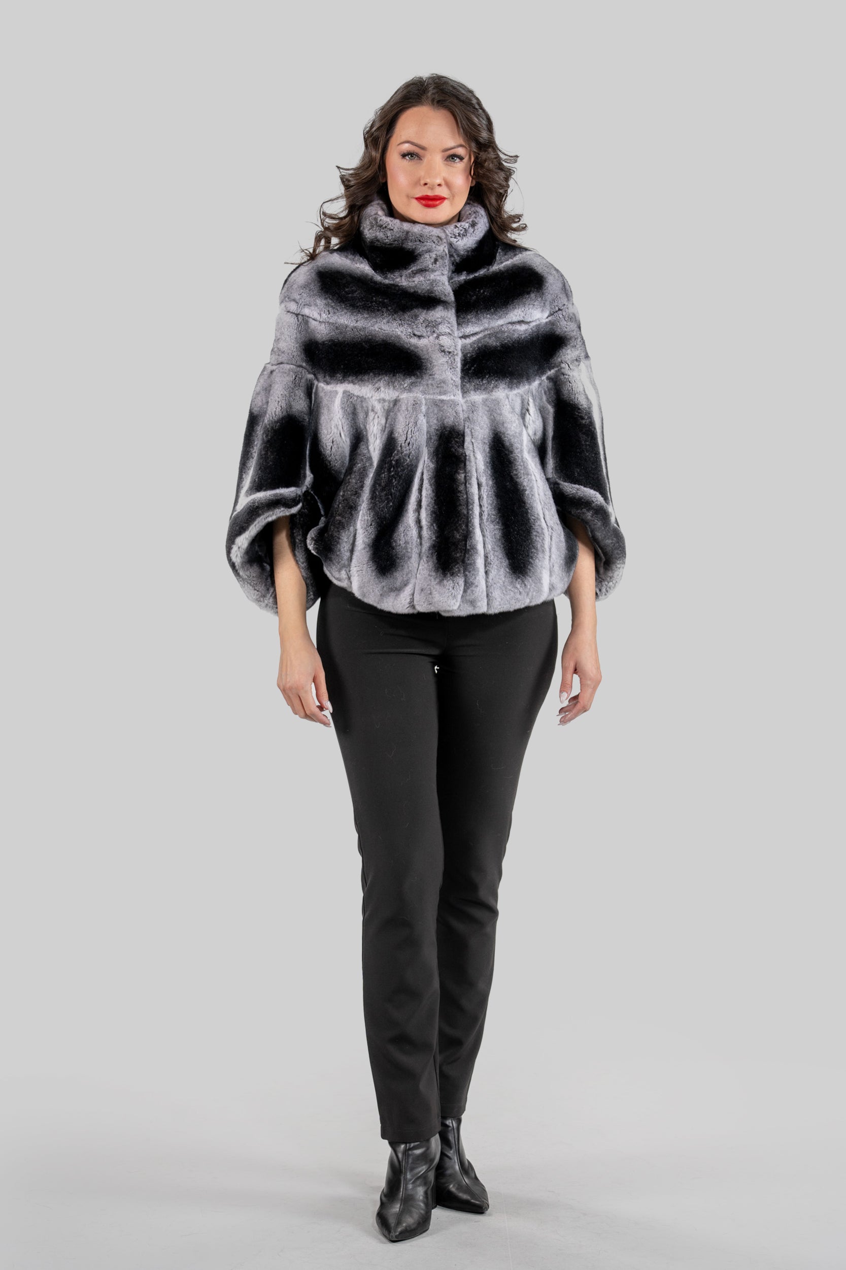 Natural Rex Rabbit Fur Cape with Stand Collar 1009