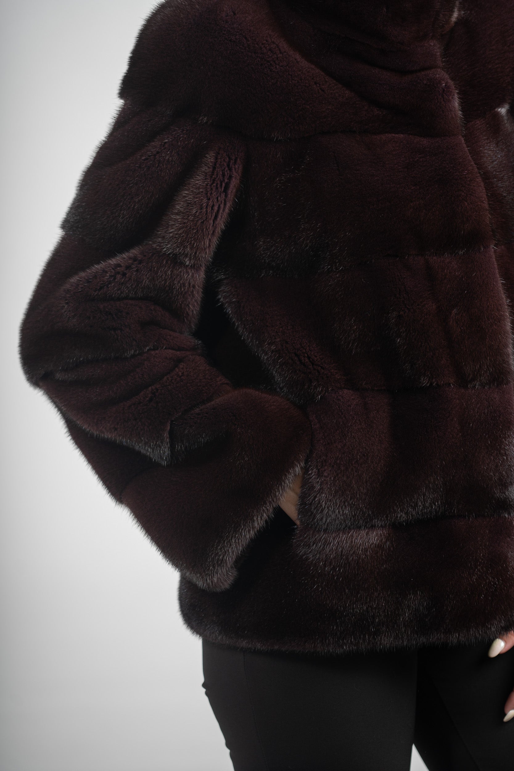 Bordeaux Mink Jacket with Stand Collar P/K13C528