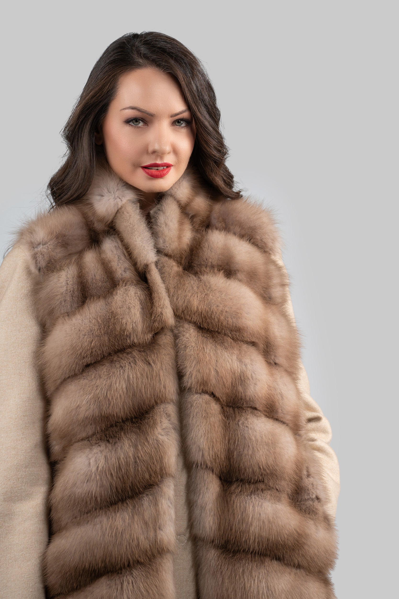 Ecru Cashmere Half Coat & Vest with Baumarten Trim 17C8003