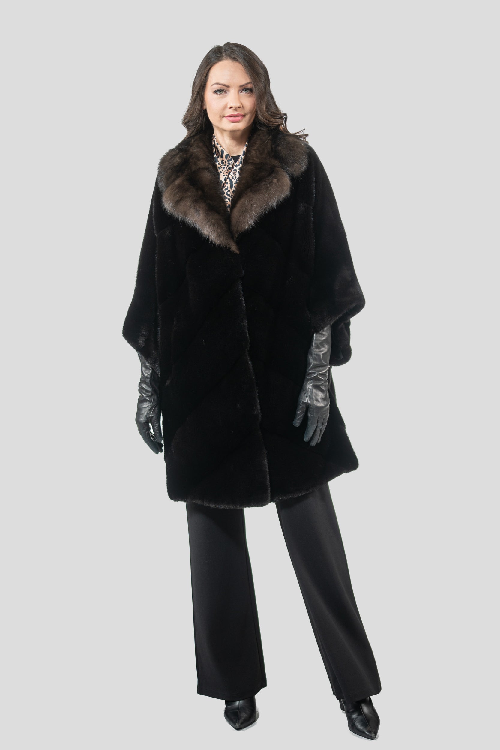 Blackglama Mink Cape with Russian Sable Notch Collar P/K13C929