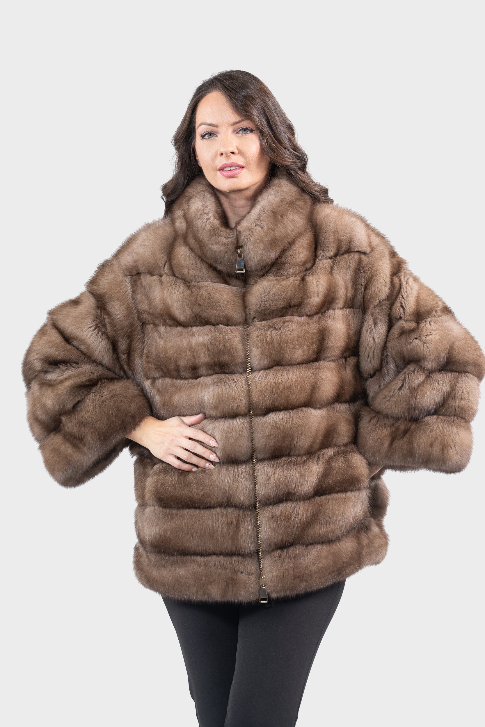 Graphite Russian Sable Jacket with Zipper P/K13C137