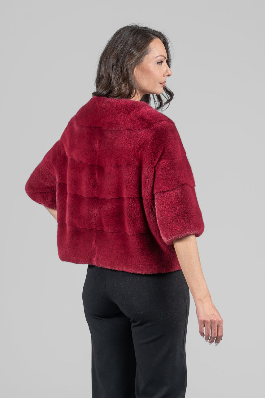 Cropped Red Mink Fur Jacket P/K16M643