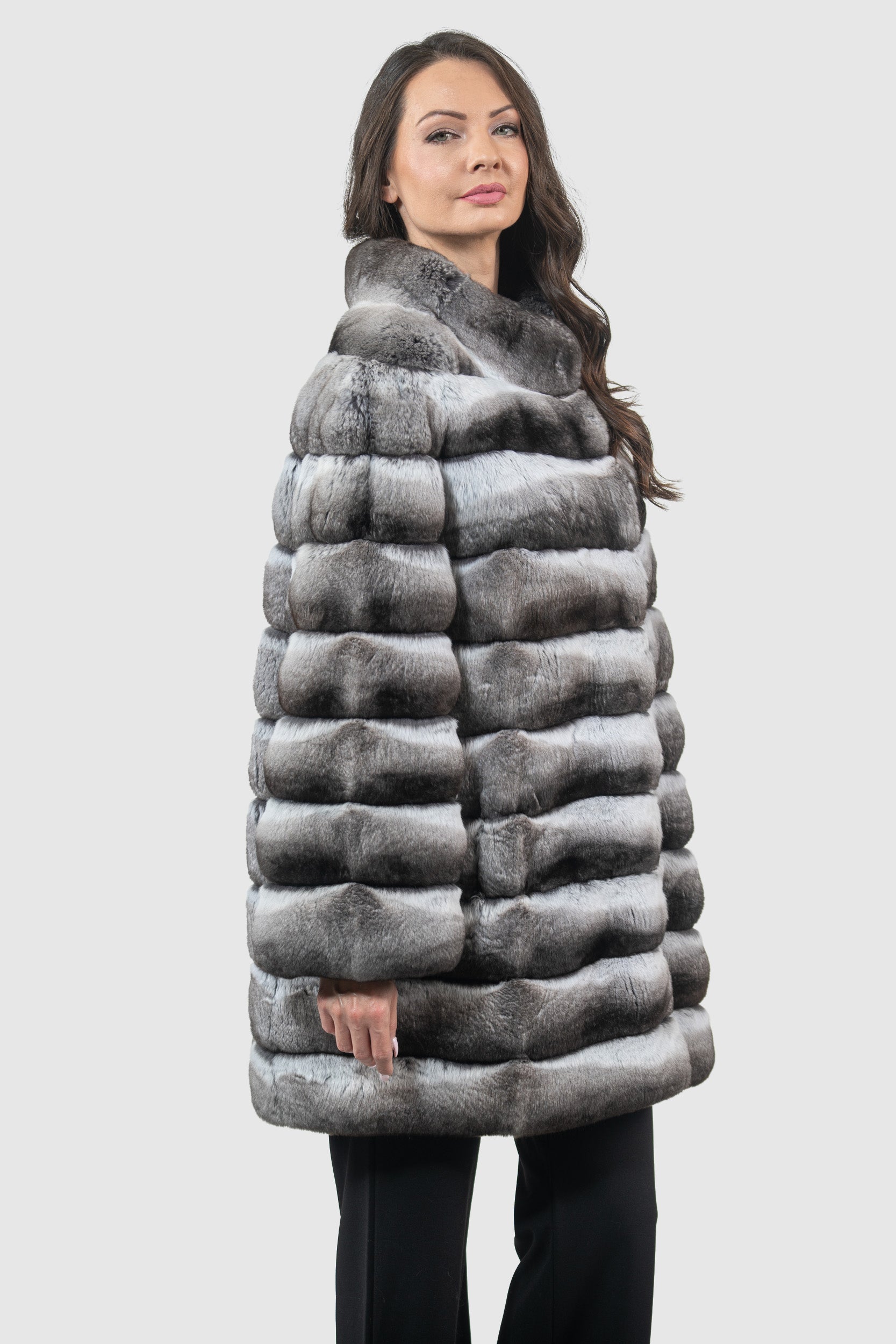 Chinchilla Half Coat with Stand Collar P/K13C530
