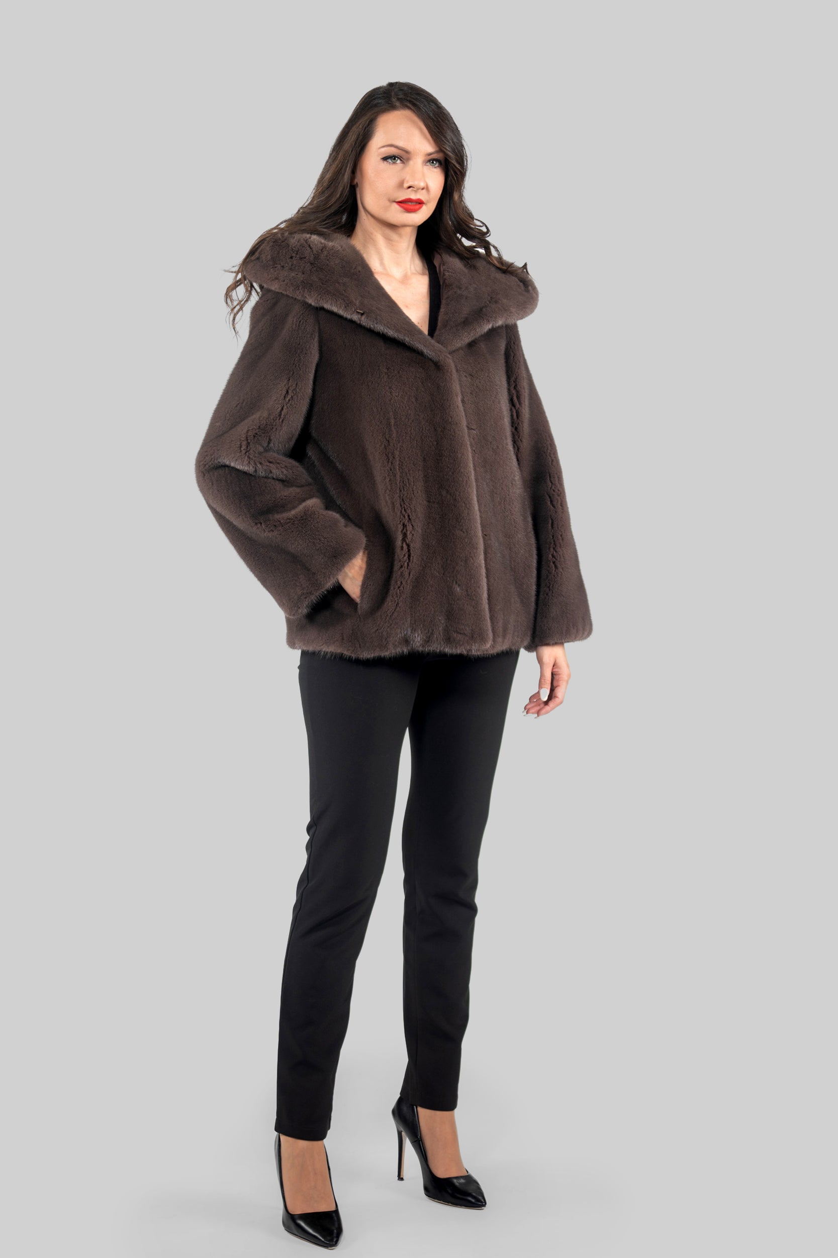 Wood Mink Jacket with Attached Hood L/O13C543H