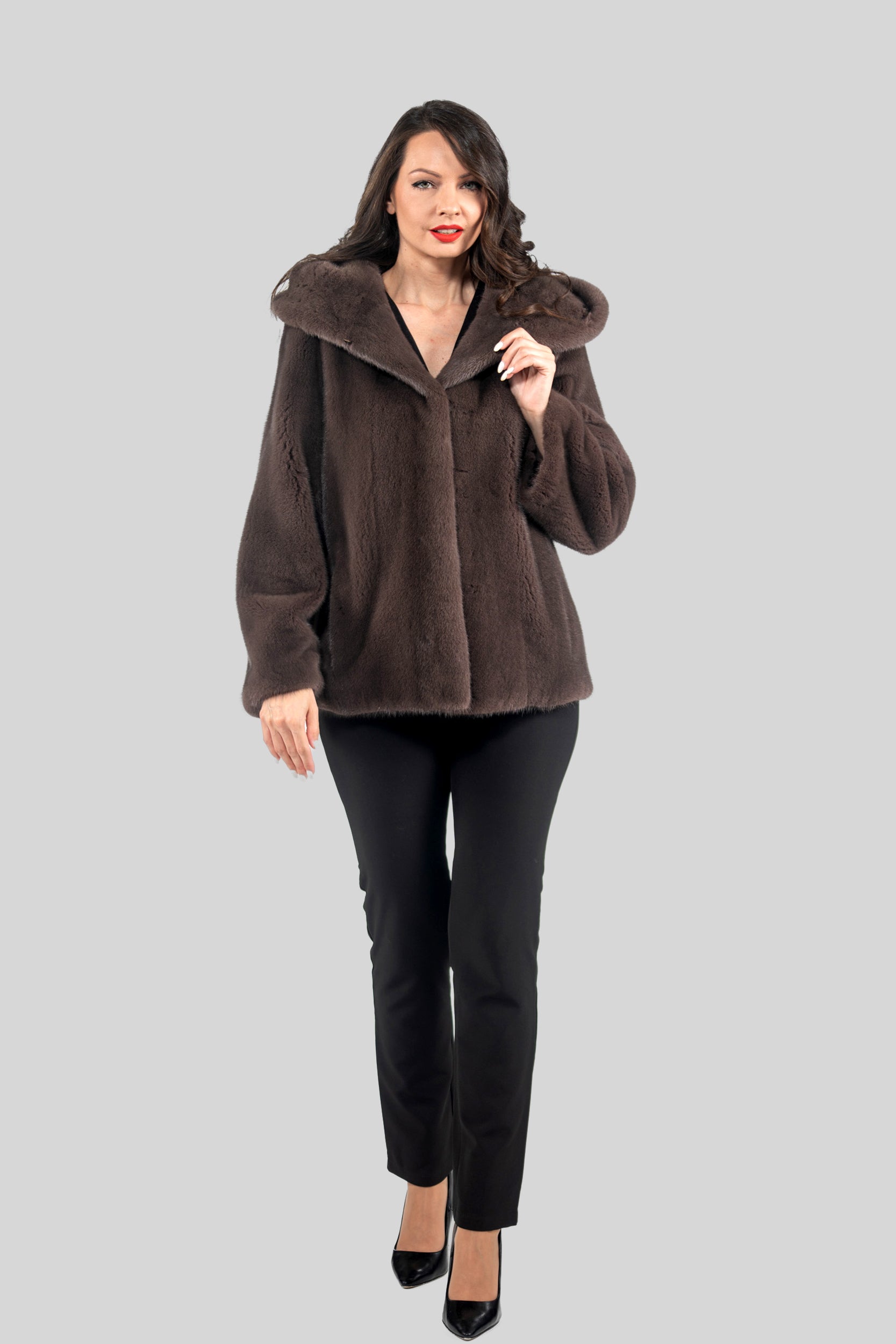 Wood Mink Jacket with Attached Hood L/O13C543H