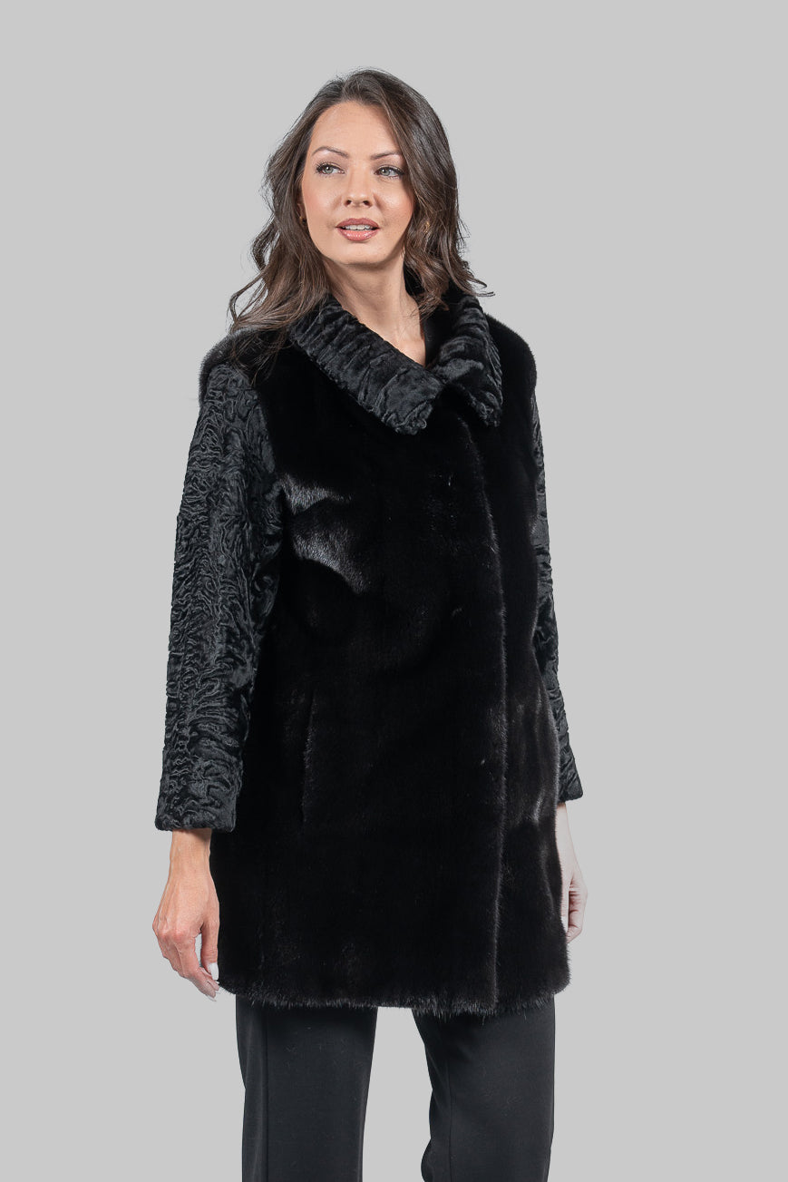 Blackglama Mink Jacket with Swakara Sleeves and Platter Collar S/S18M7000