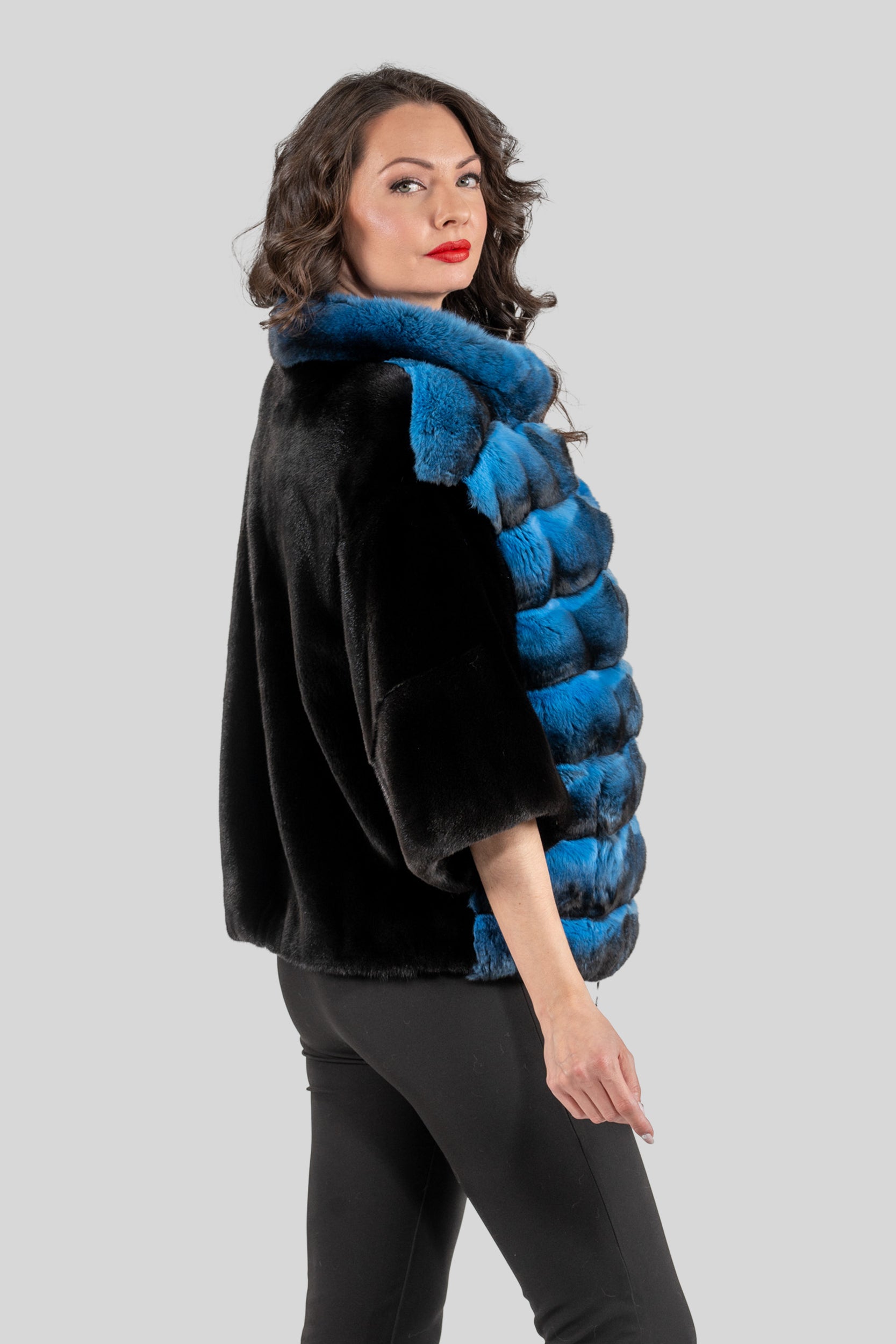 Bluejean Chinchilla Short Jacket with Blackglama Mink Trim P/K13C139