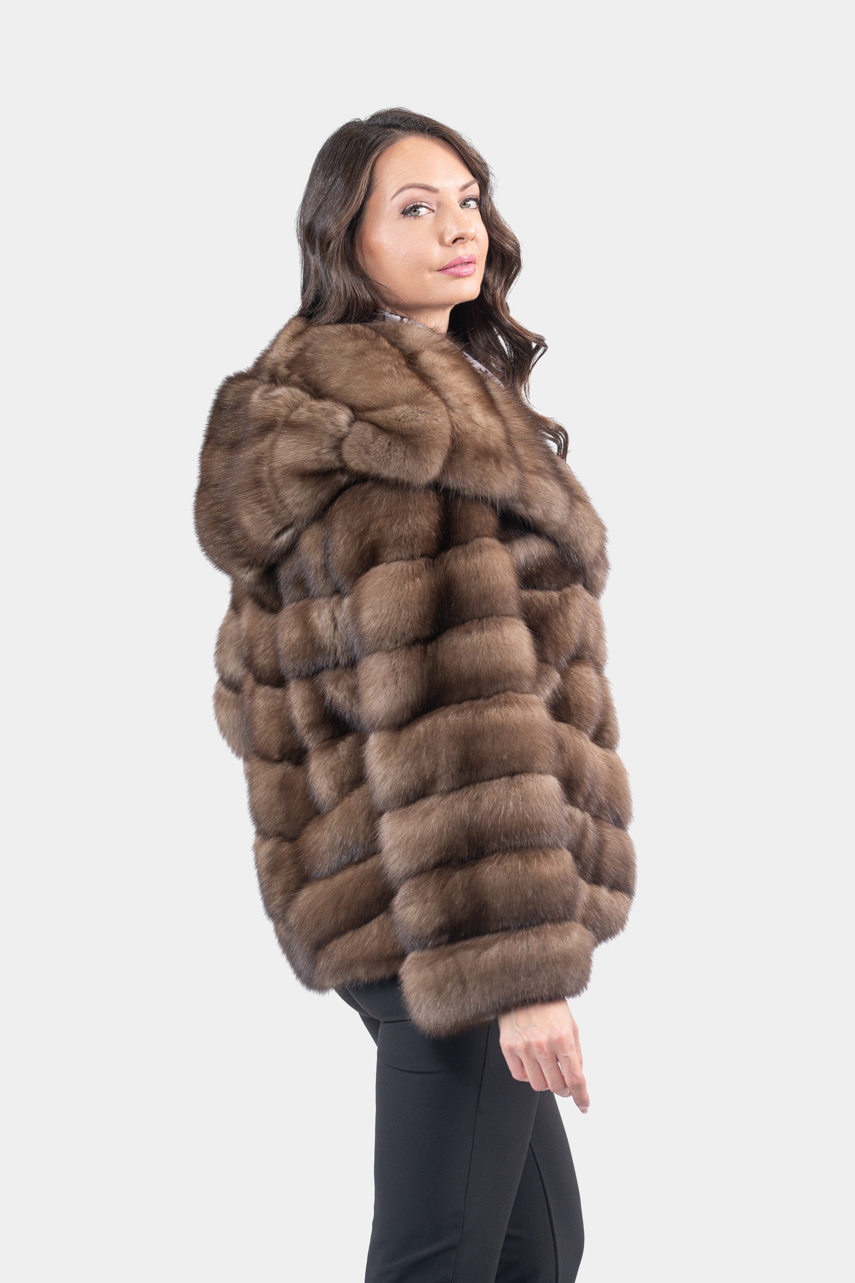 Grafite Russian Sable Half Coat with Hood V/K13C540o