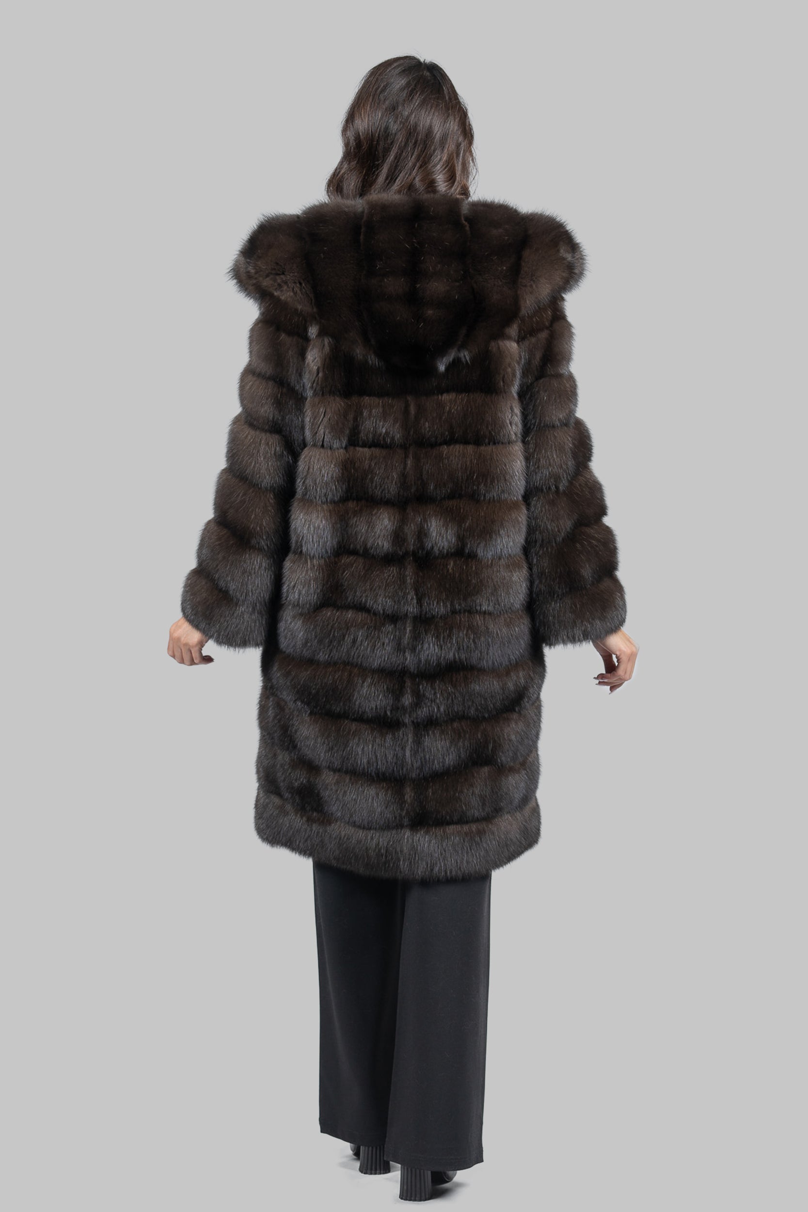 Dark Sable Hooded Long Coat A/K13C540