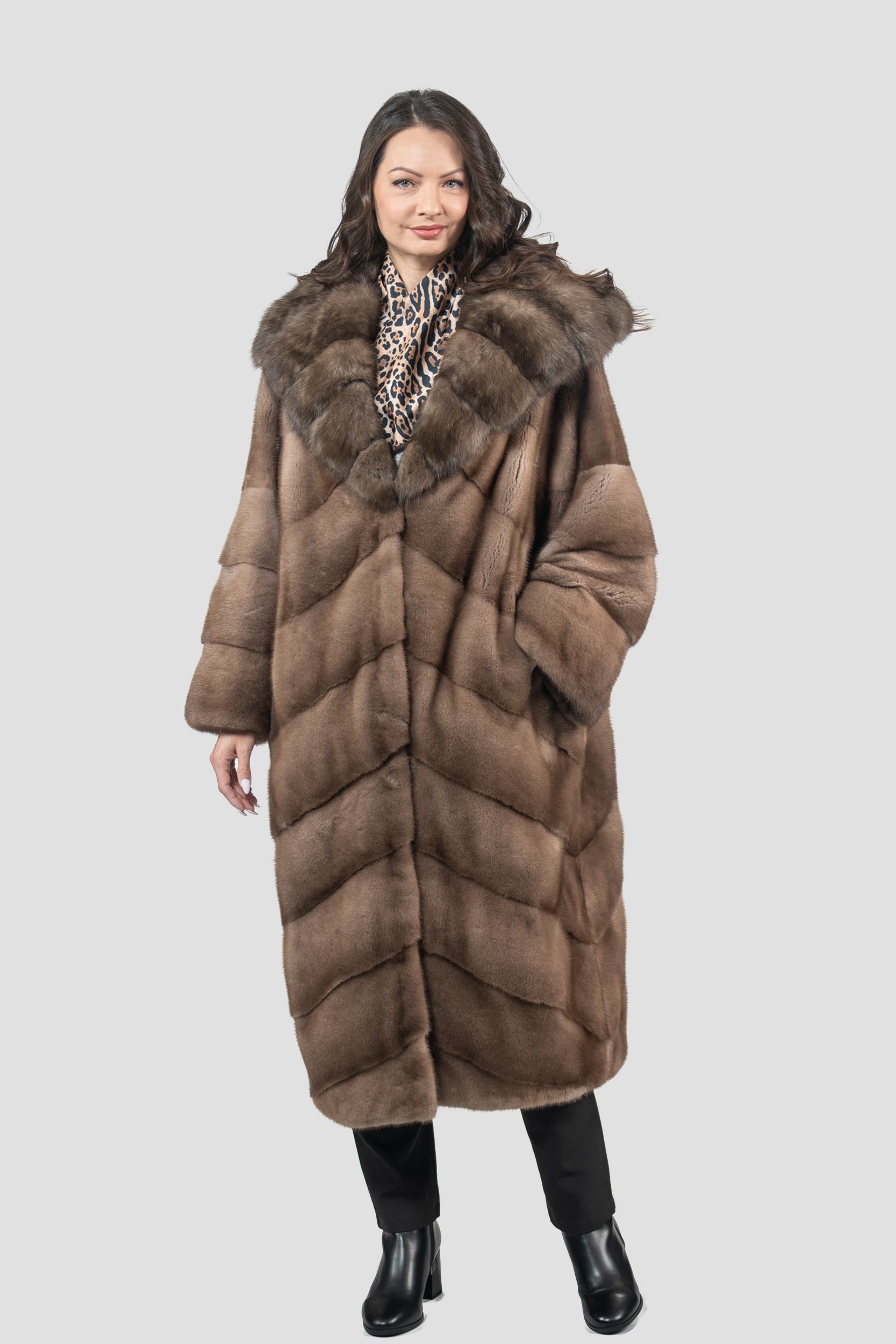 Pastel Mink Coat with Russian Sable Hood A/K13C850