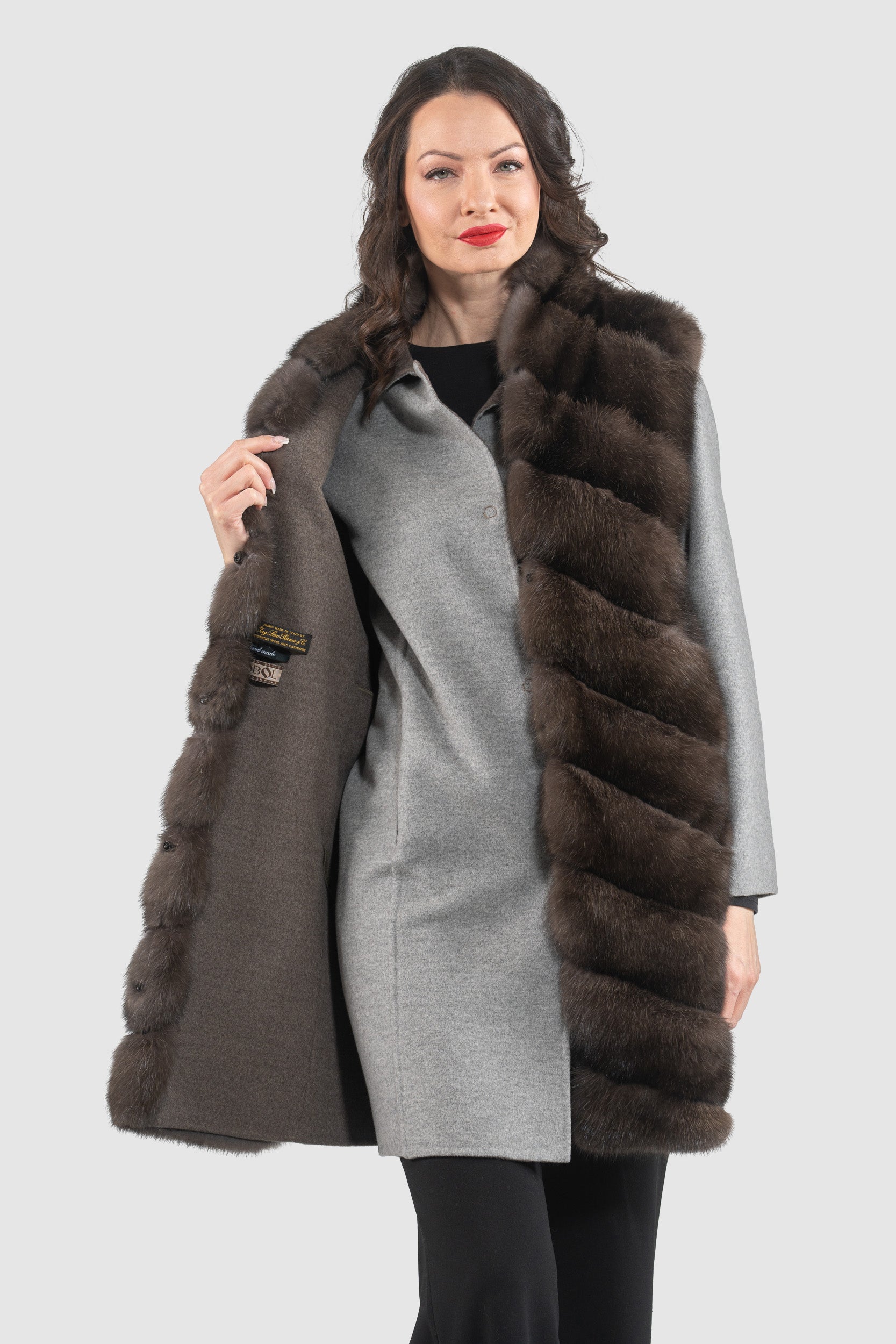 Grey Cashmere Half Coat & Vest with Russian Sable Trim 17C8003