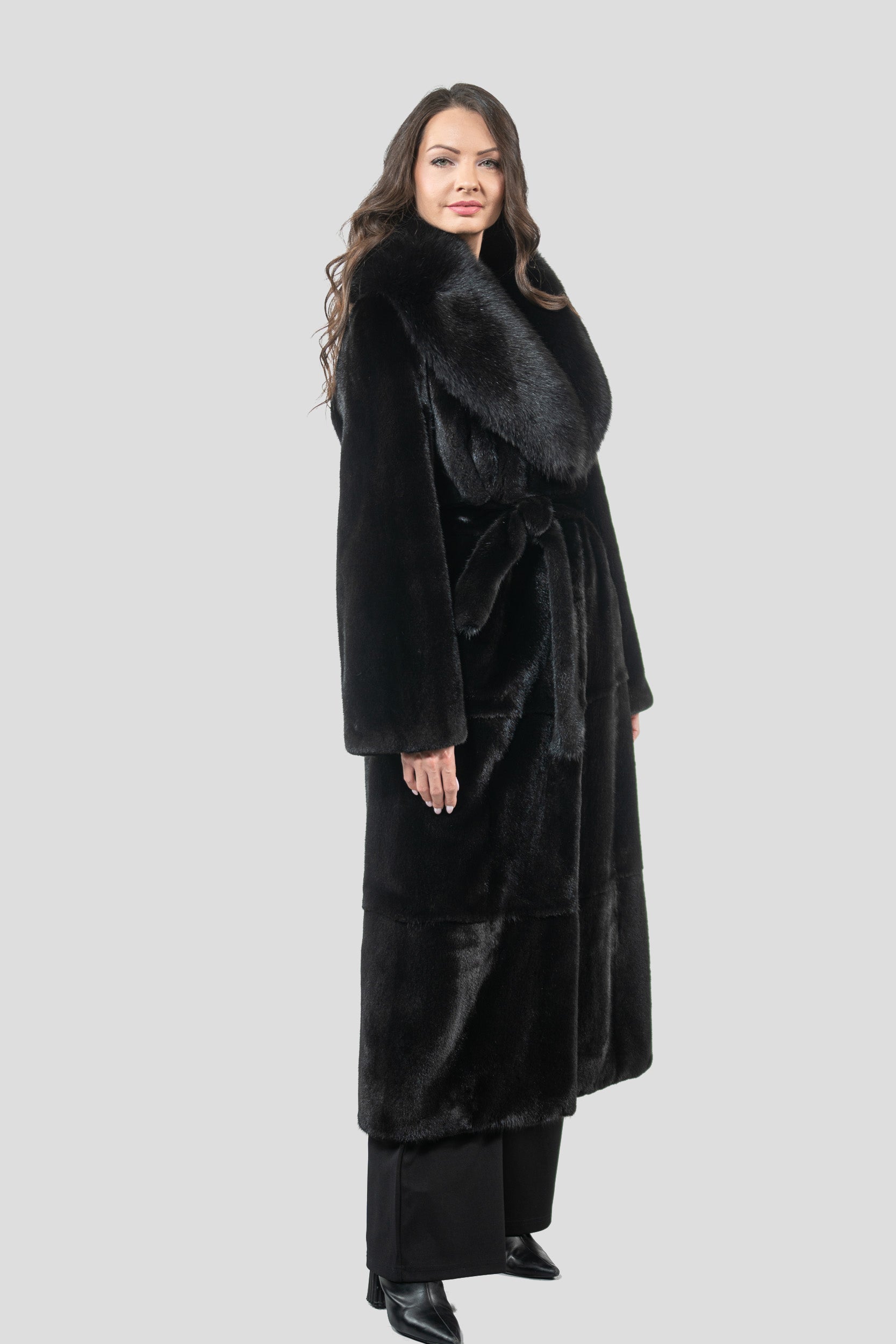 Blackgalama Mink Coat with Fox Shawl Collar S/S13C530gC17