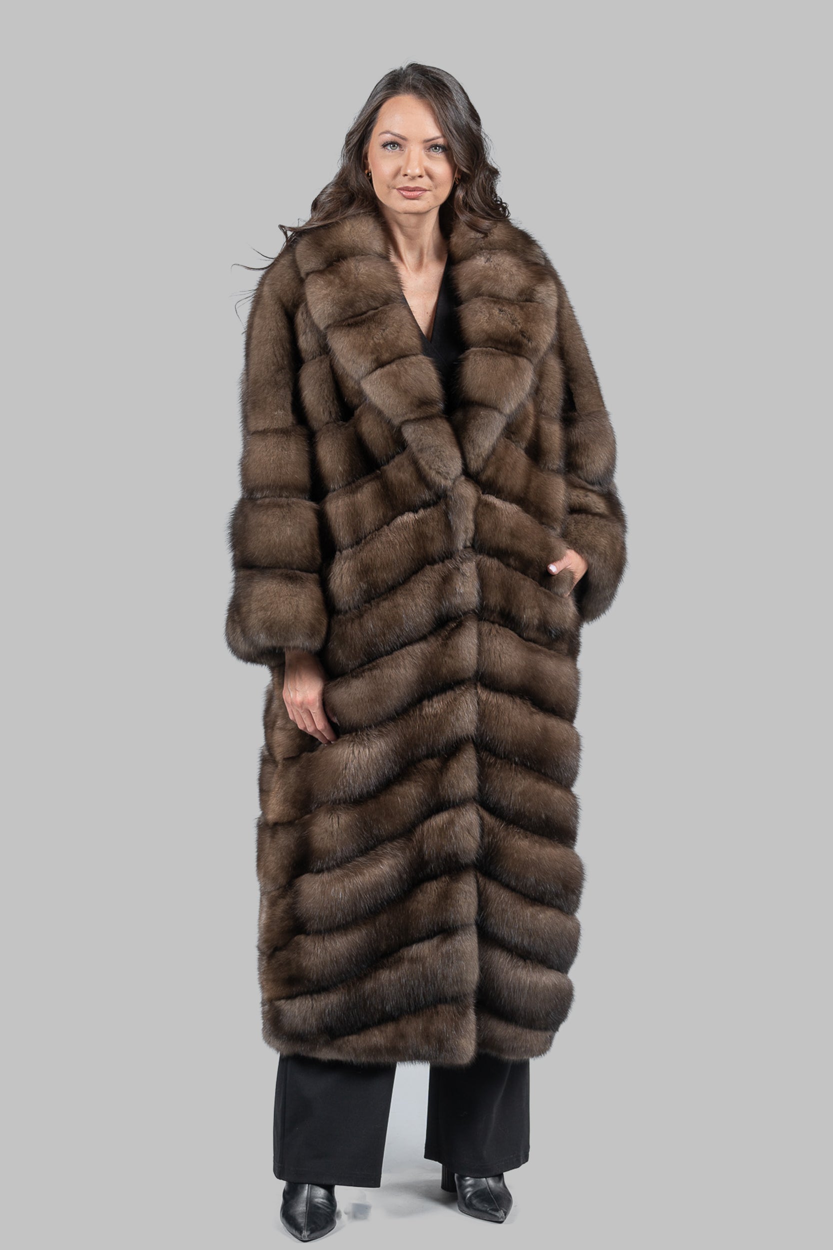 Graphite Sable Long Coat with Shawl Collar A/K13C848C17