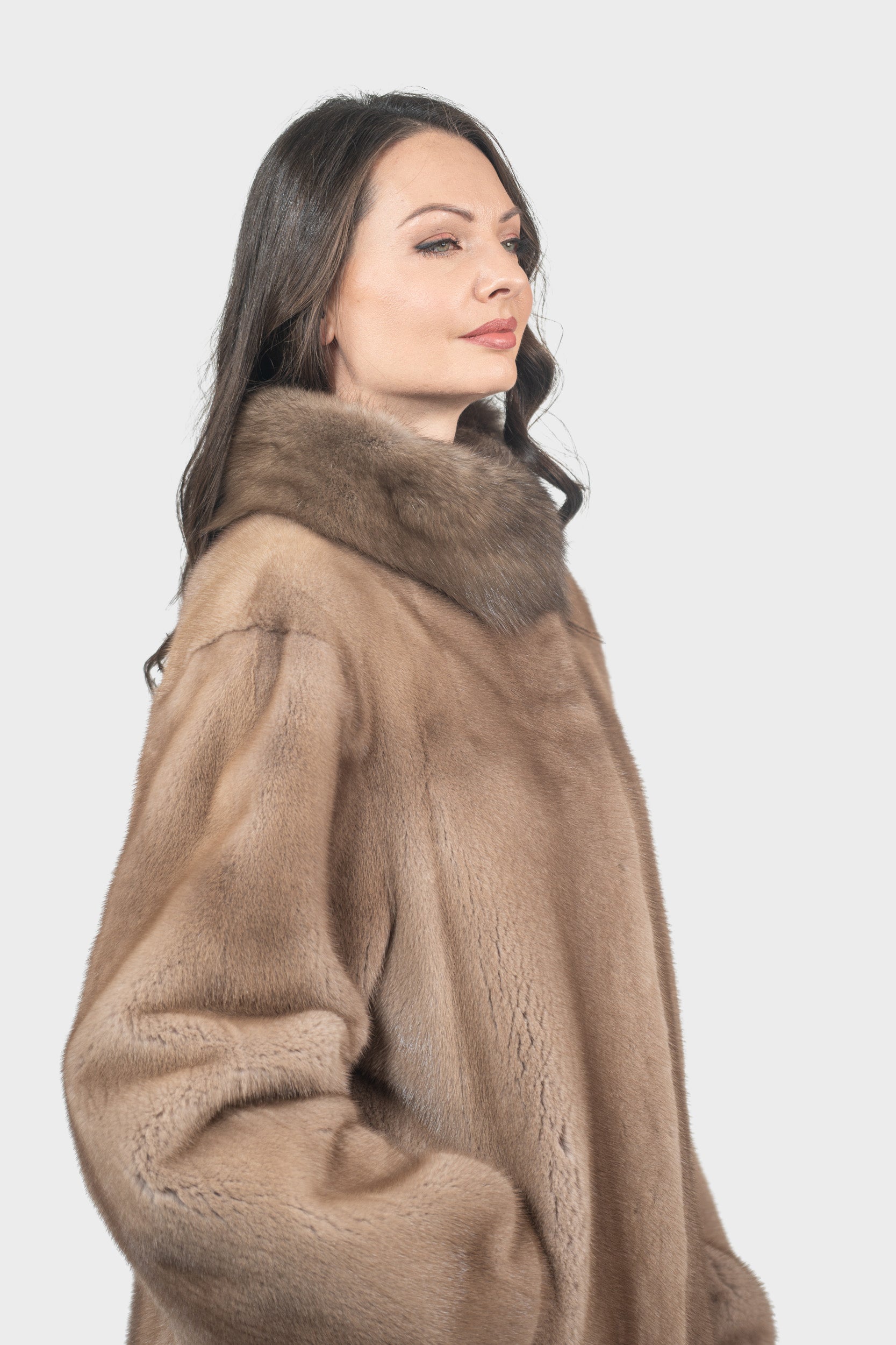Pastel Mink Half Coat with Russian Sable-Trimmed Stand Collar CLER