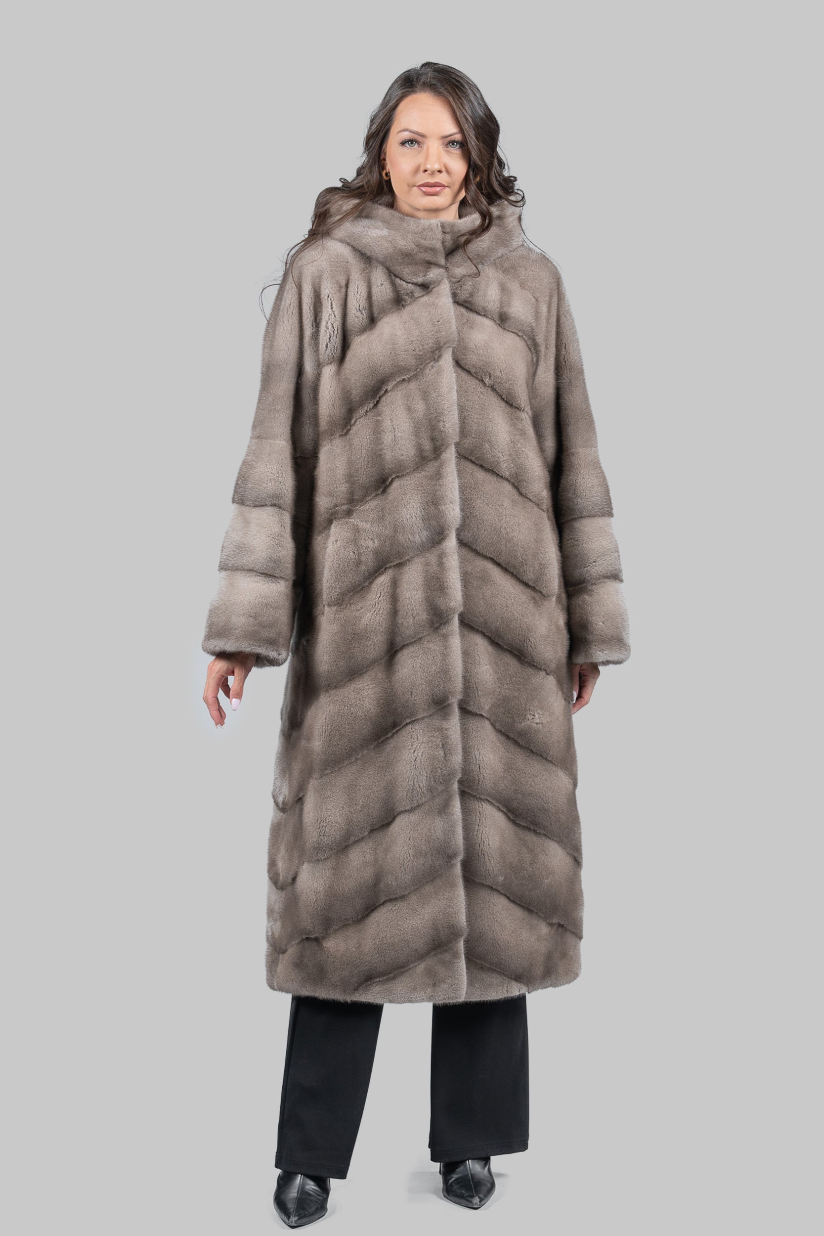 Silver Blue Mink Coat with Hood A/K13C850H017